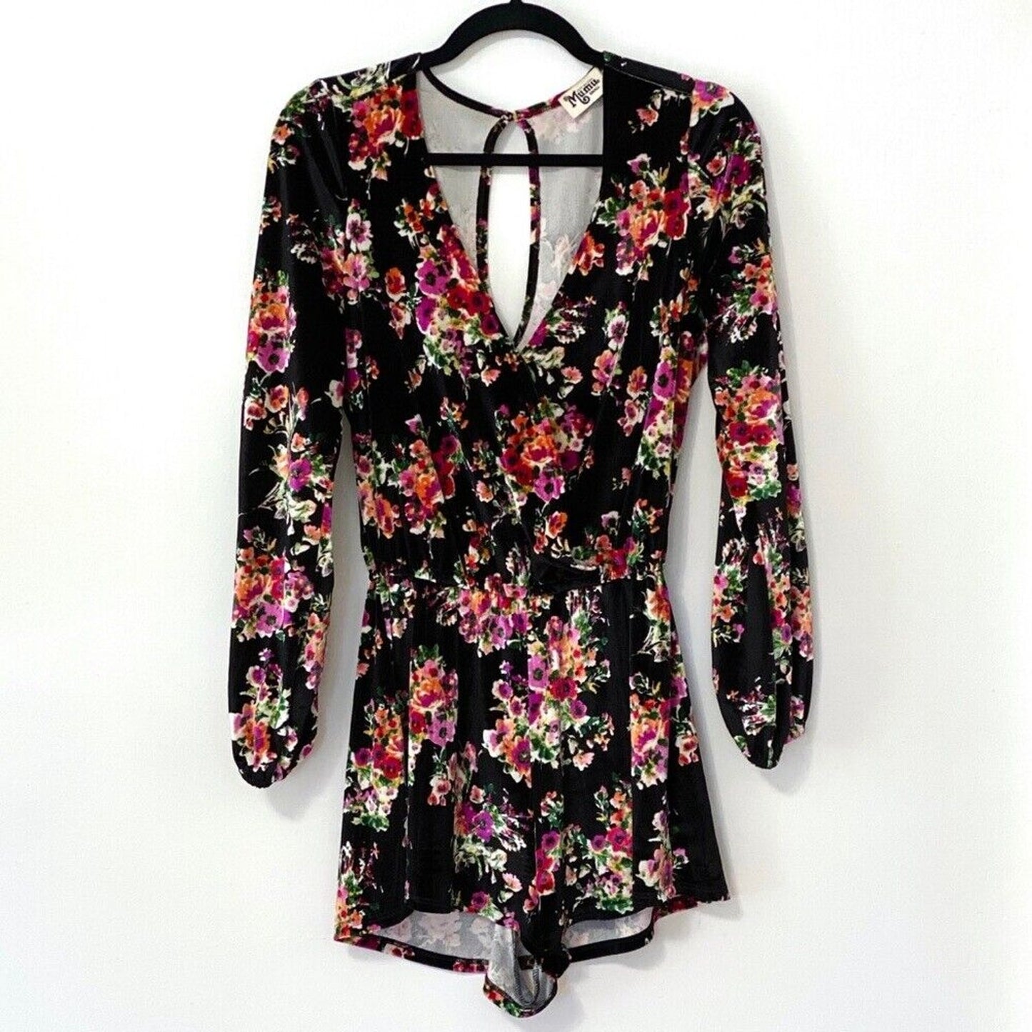 Show Me Your Mumu Kelsey Black Velvet Floral Romper Jumper Keyhole Back Small