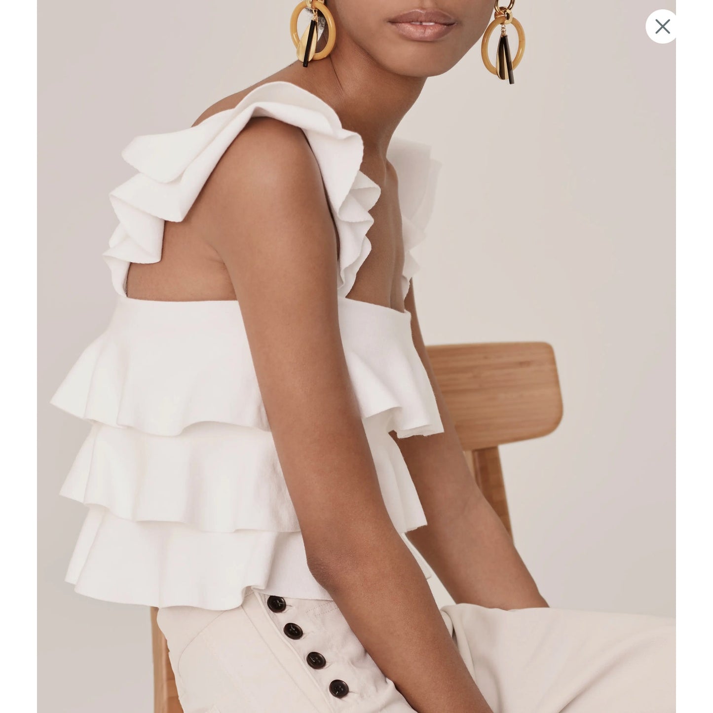 A.L.C. Rowley Ivory Tiered Ruffle Straight Neckline Tank XS