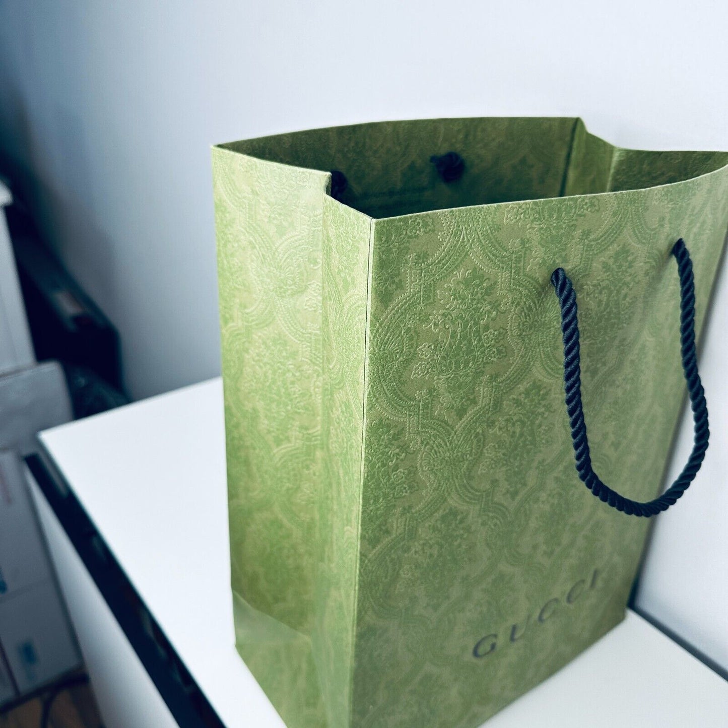 Gucci Embossed Green with Black Gucci Logo Gift Bag Rope Handle 100% Recycled