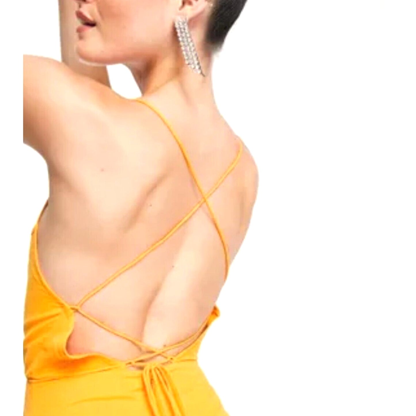 BCBGMAXAZRIA Orange Simone Flame Drape Open Criss Cross Tie Back Summer Top XS