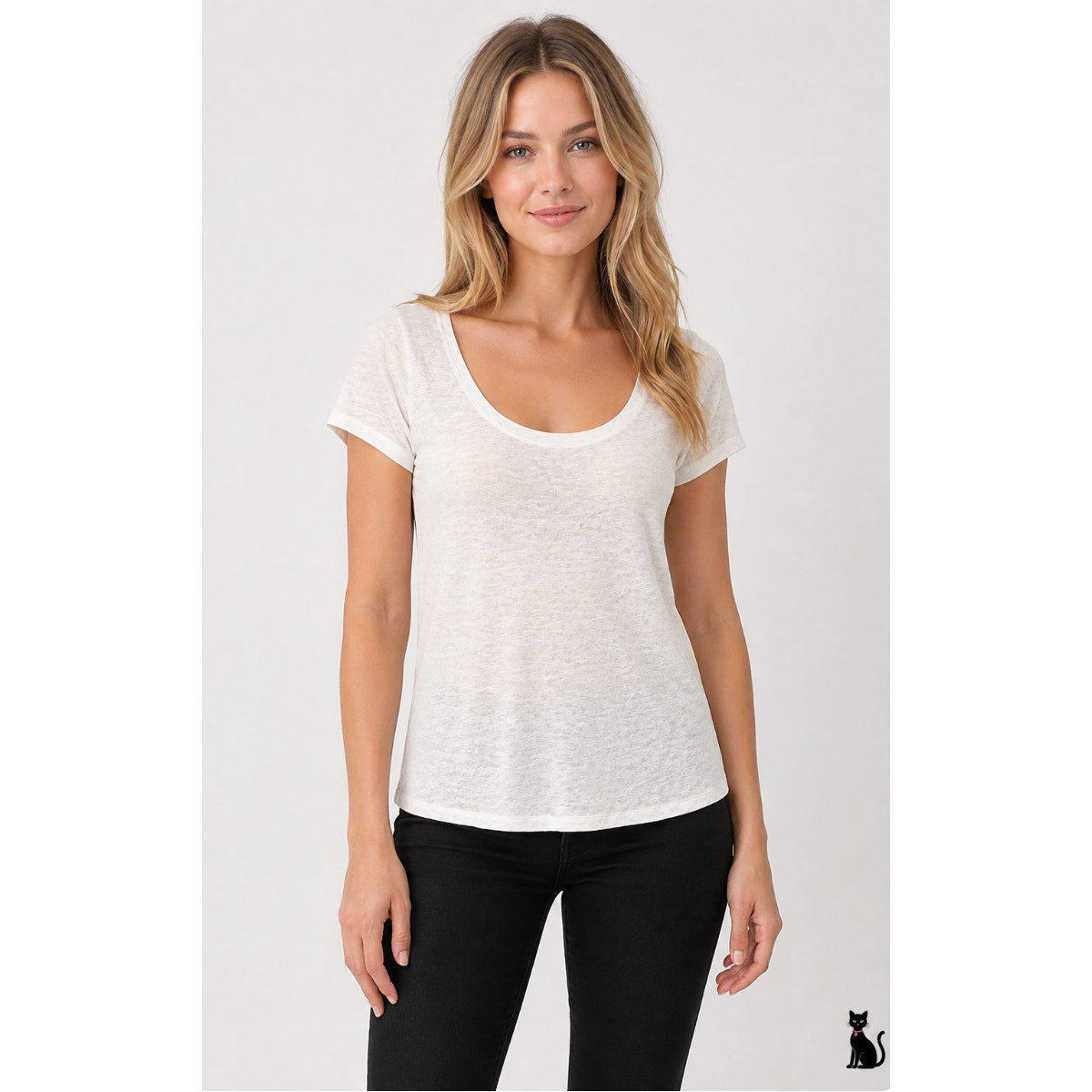 Loft Cream 100% Linen Light Short Sleeve Polka Dot Scoop Neck Shirt Tee XS