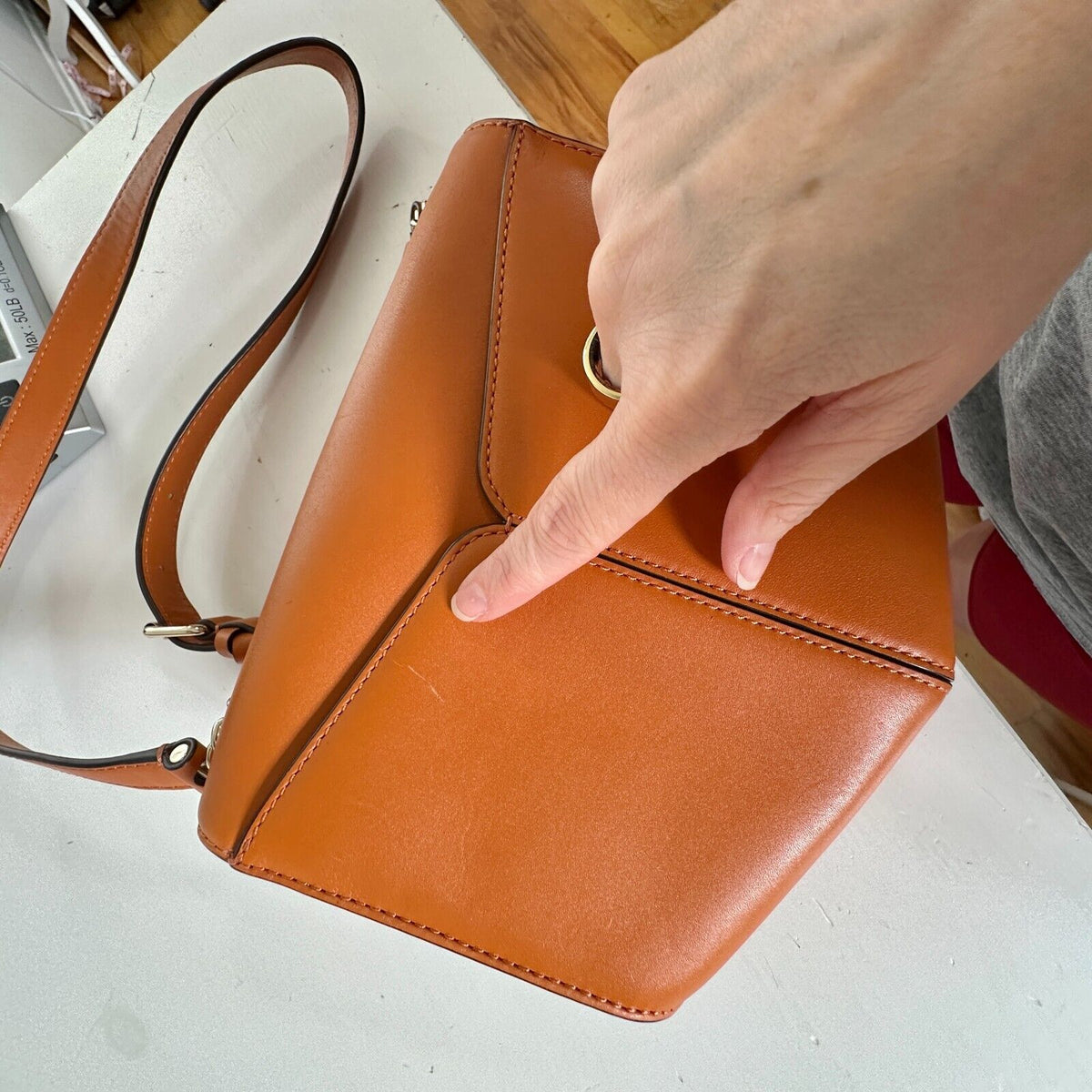 NWOT Sandro Camel Leather Crossbody Bag Lou MM Curcuma Adjustable Strap Purse