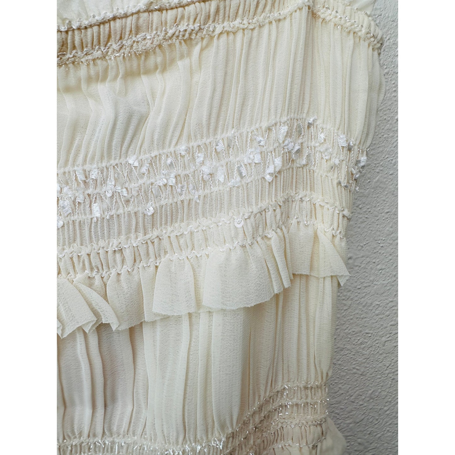 NWT House of CB Solana Ivory Sequin Pleated Tiered Maxi Dress Women’s S