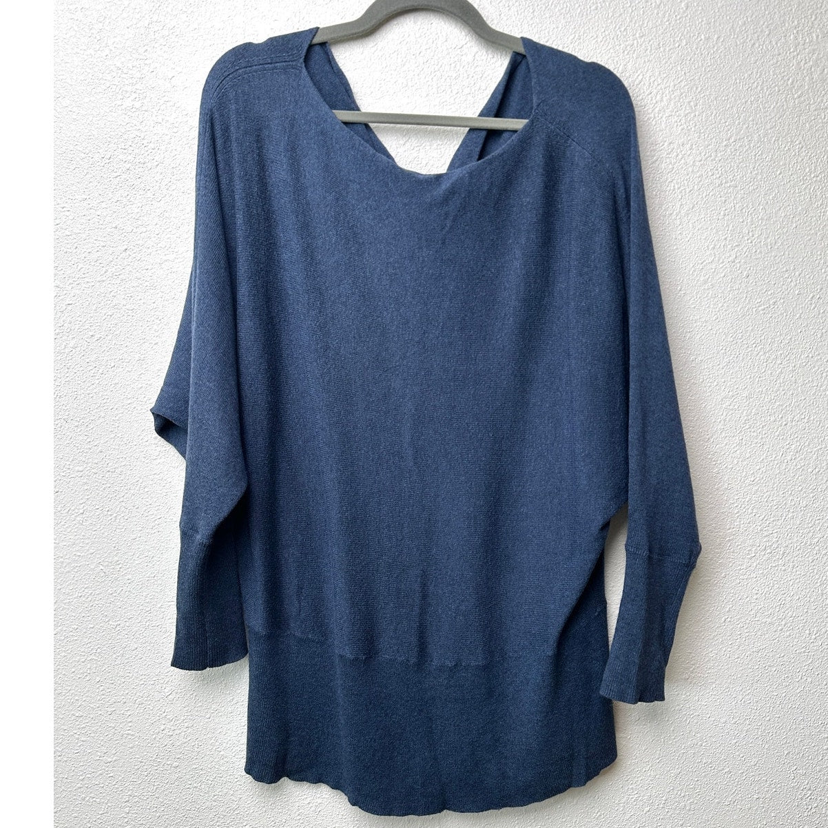 Eileen Fisher Sweater Blue M Cowl Neck Cashmere Blend