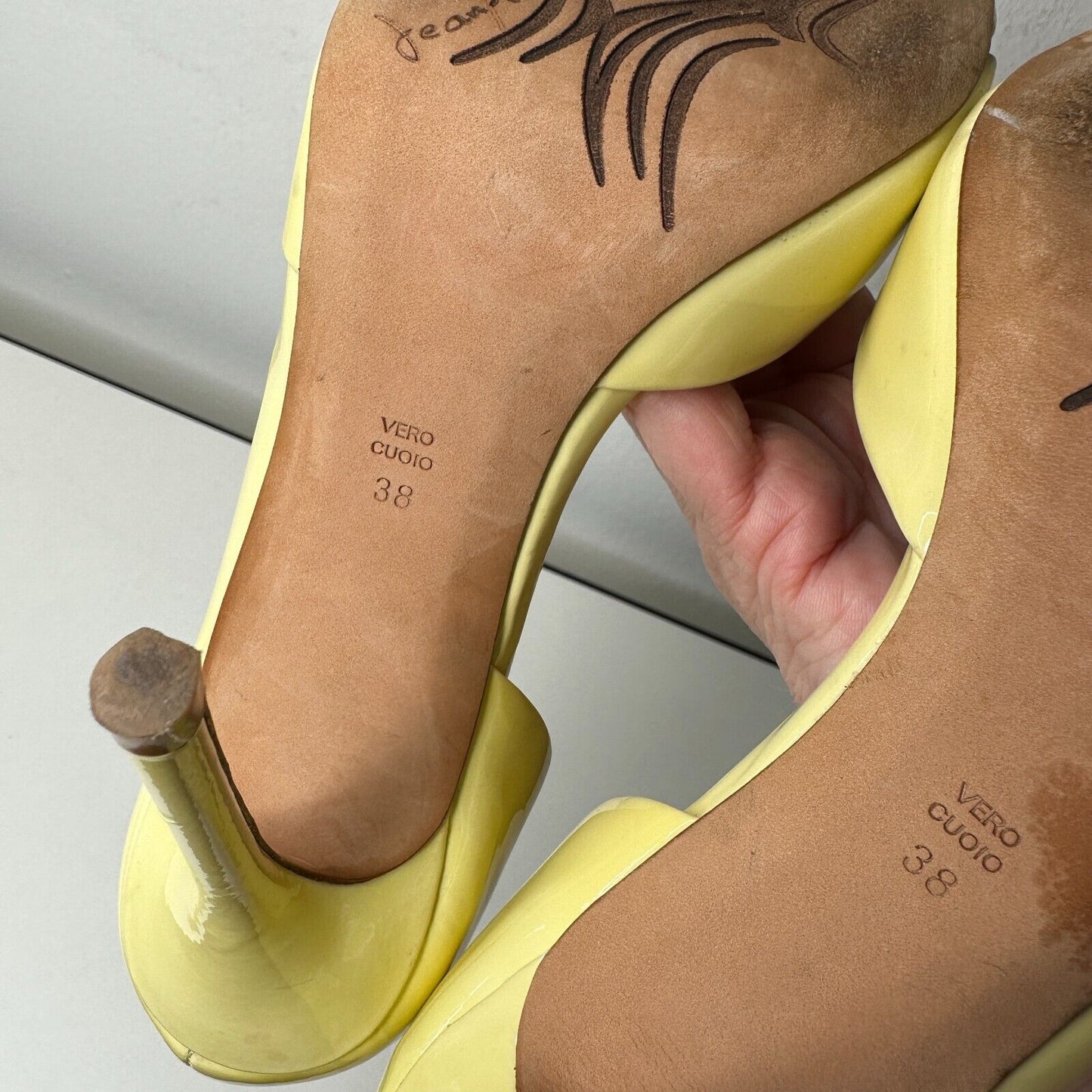 Jean-Michel Cazabat Yellow Olina Open-Toe D'Orsay Leather Stiletto Heel 38 7.5