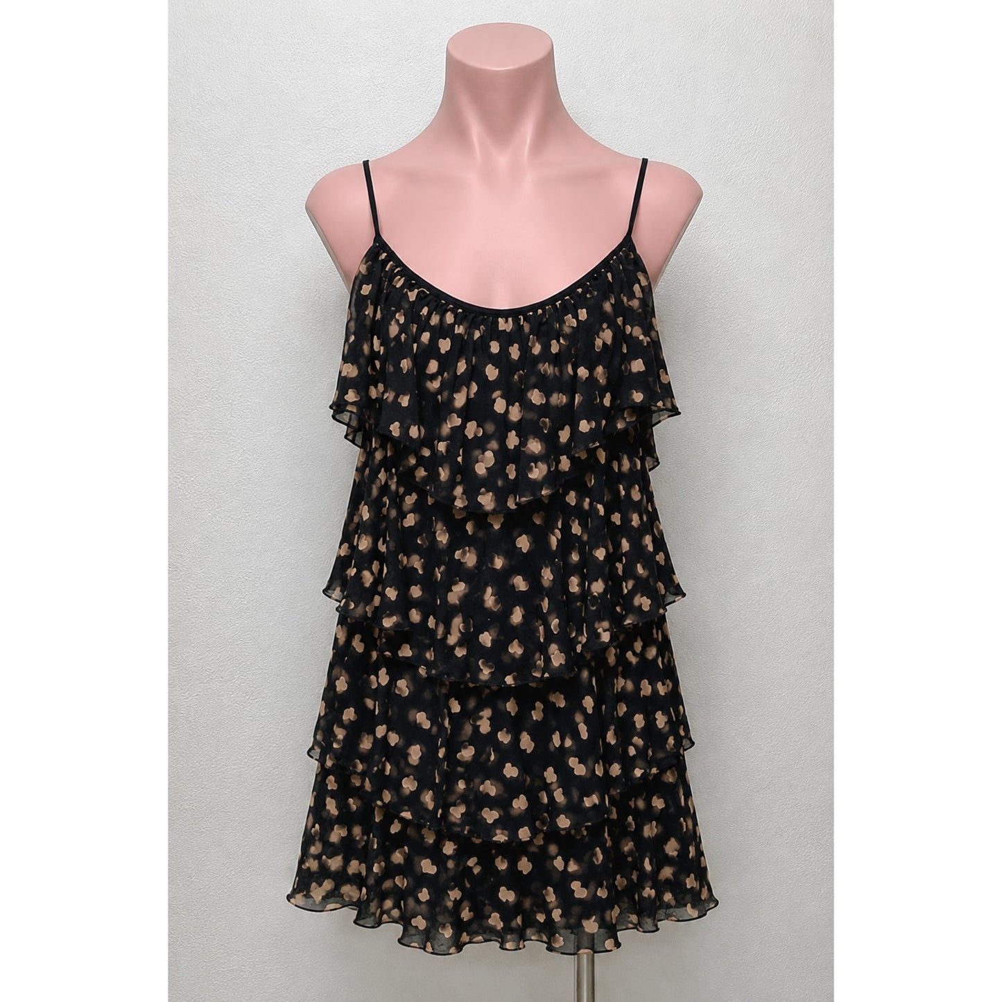 Carina Duek Black Peach Polka Dot Heart Vneck Tiered Ruffle Mini 40 / S