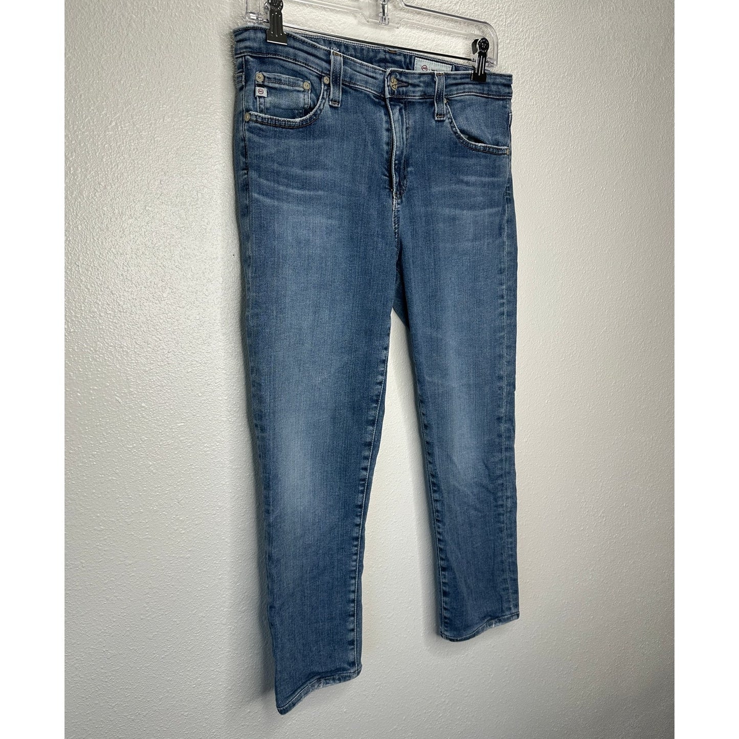 AG Medium Wash Whiskered Prima Crop Cigarette Leg Jeans 30