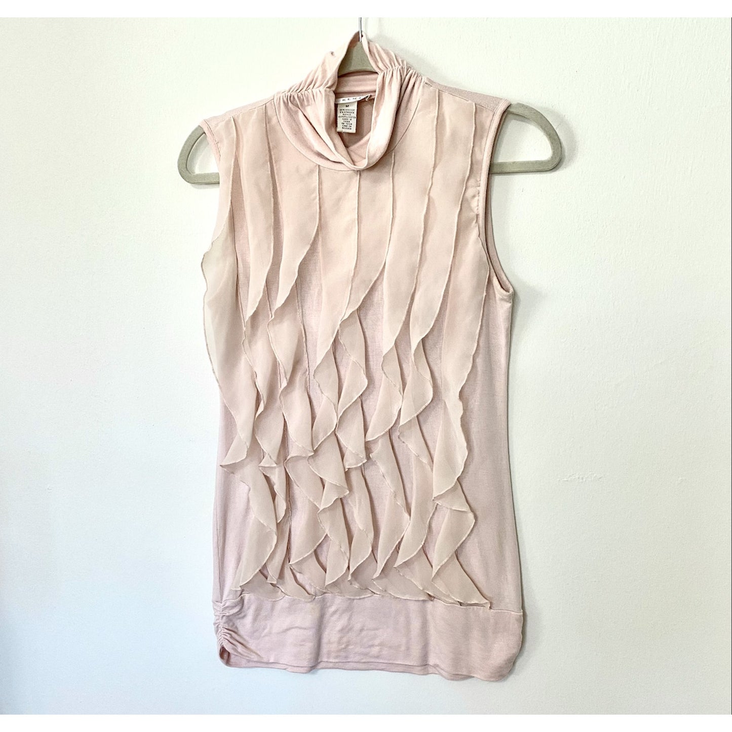Kenar Blush Light Pink Sleeveless Victorian Ruffle Front Mock Neck Blouse Small