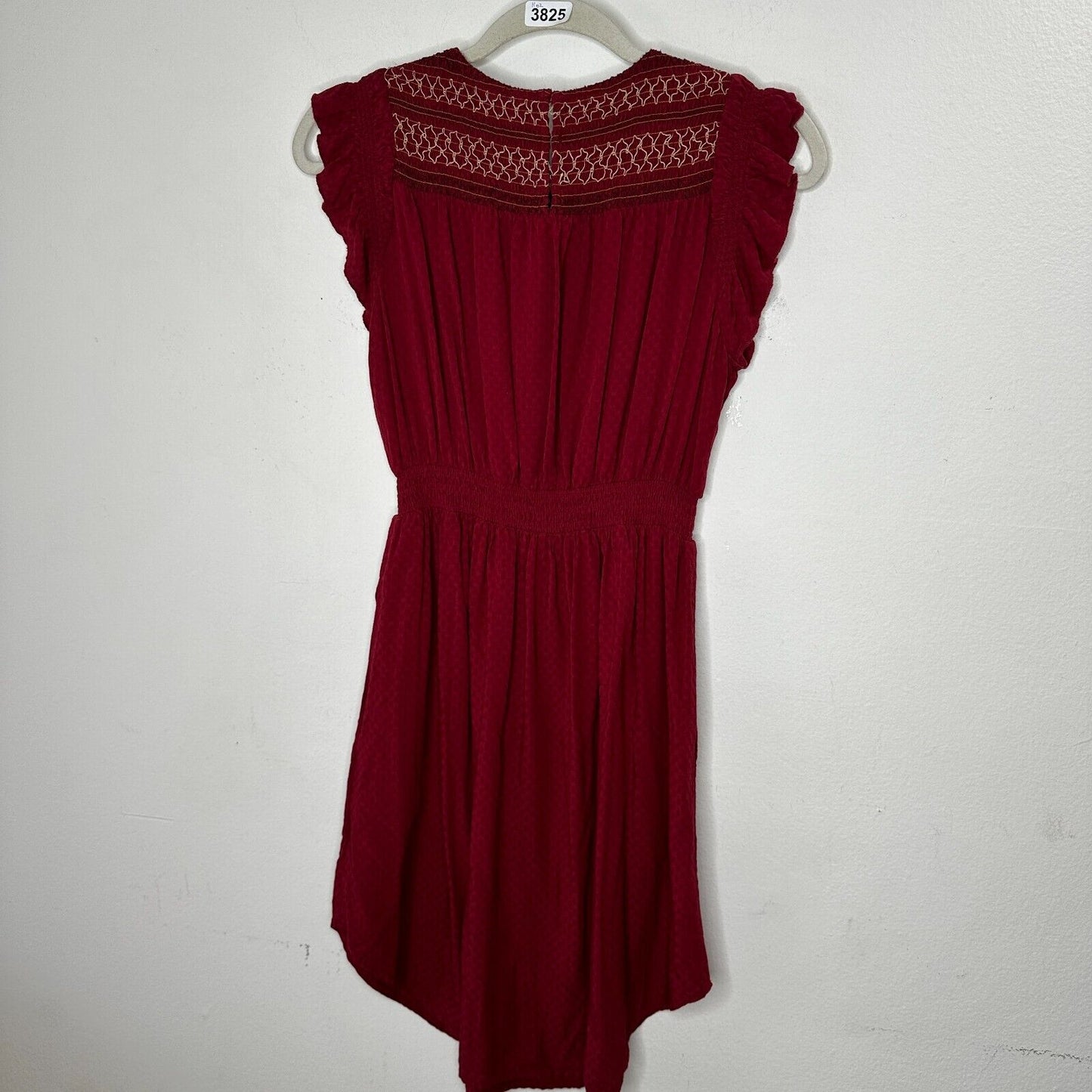 Anthropologie Dolan Red Left Coast Tansy Smocked Midi Ruffle-Shoulder Dress XS
