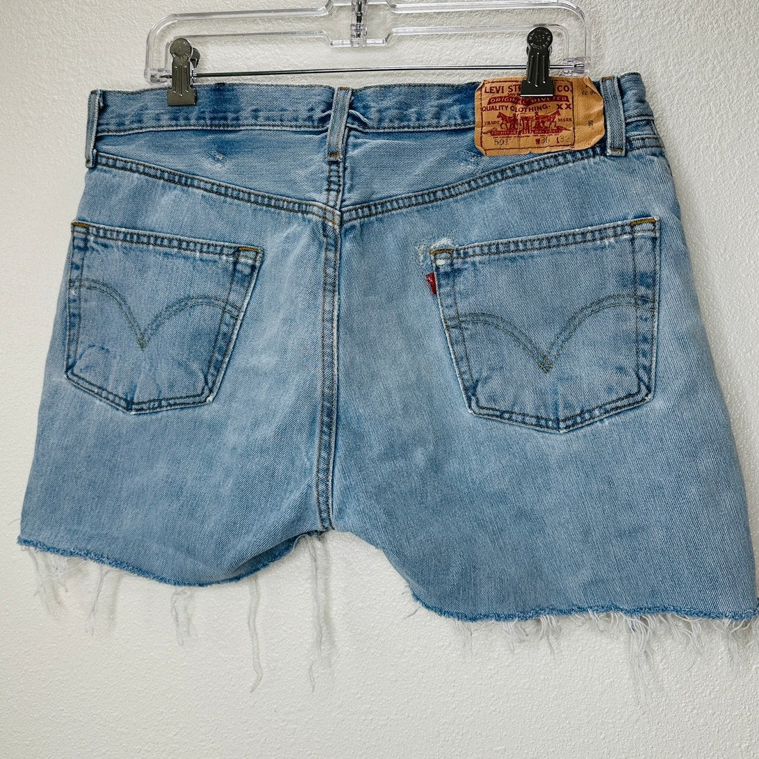 Levis 501 Light Blue Wash Button Fly Cutoff Refurbished Jean Shorts 36