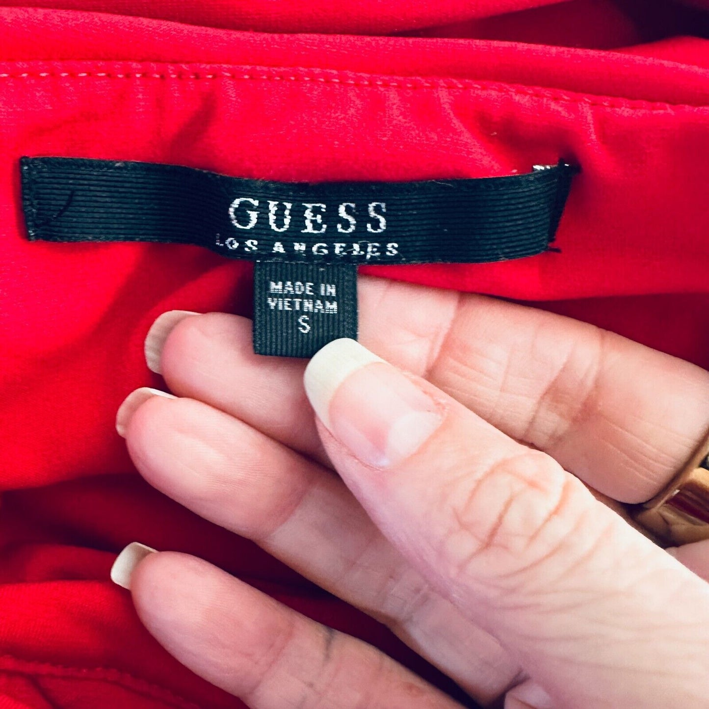 Guess Deep Red Ruched Draped Off-Shoulder Cross Back Mini Dress S