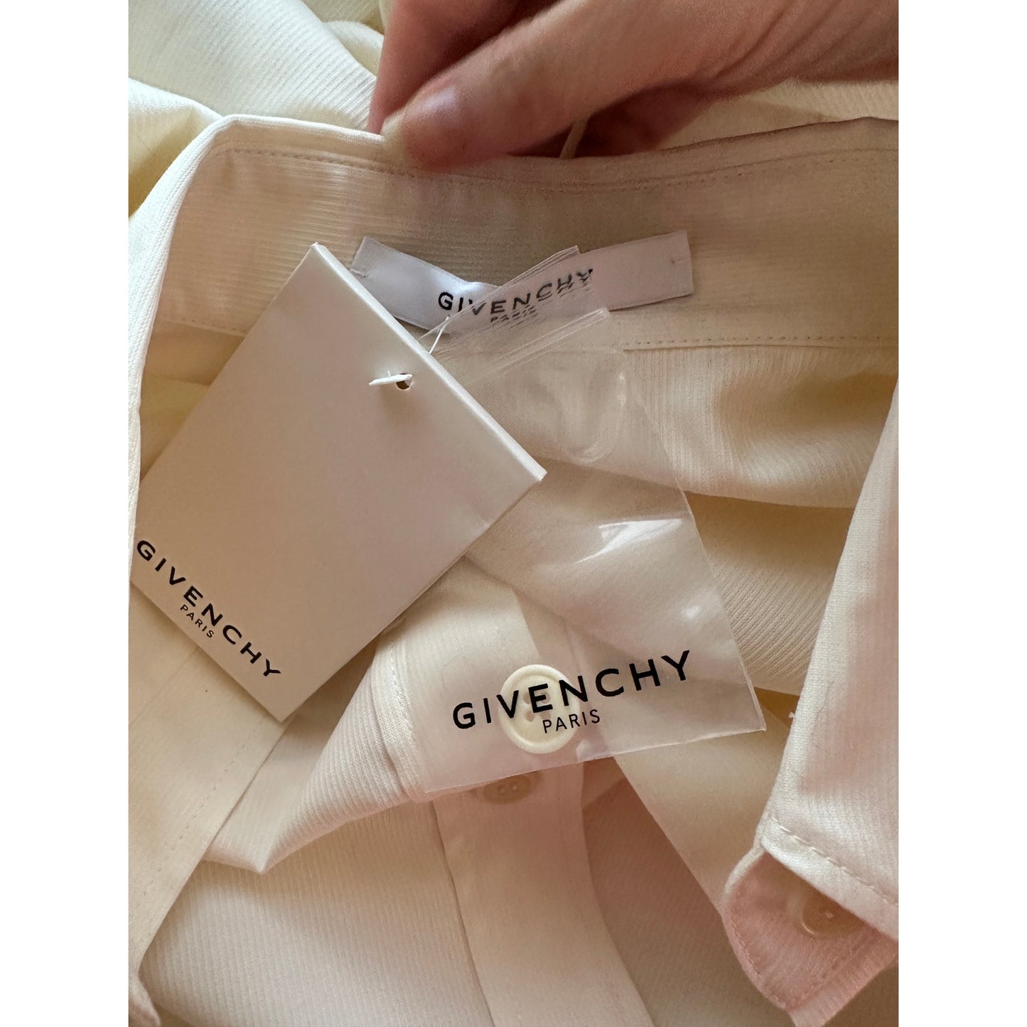 NWT Givenchy Shirt Cream Mens US L Roll Tab Sleeves