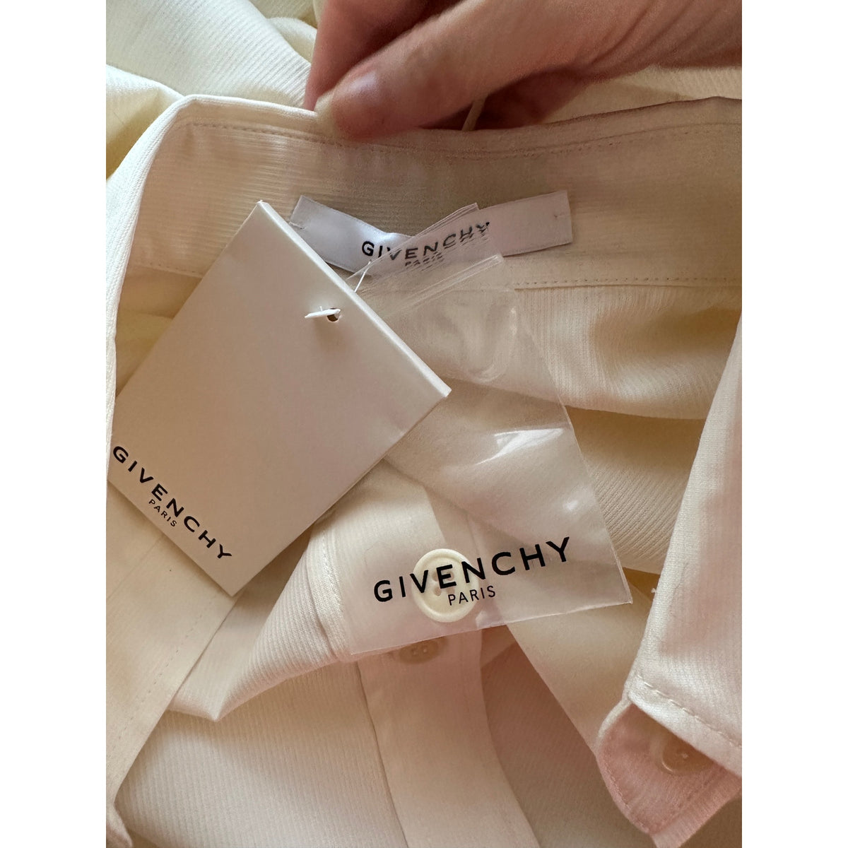 NWT Givenchy Shirt Cream Mens US L Roll Tab Sleeves