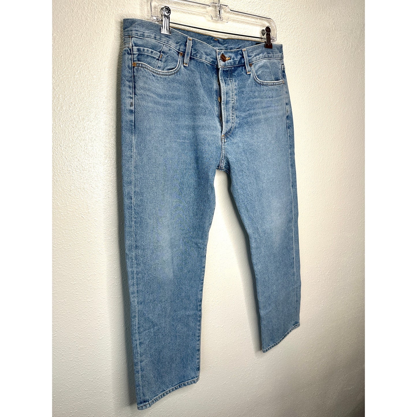 Goldsign Medium Light Wash Straight Leg Gold Button Fly Denim Jeans 31