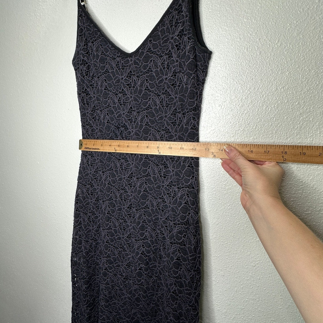 Milo Black & Deep Purple Lace Floral Crochet VNeck Strappy Maxi Dress P