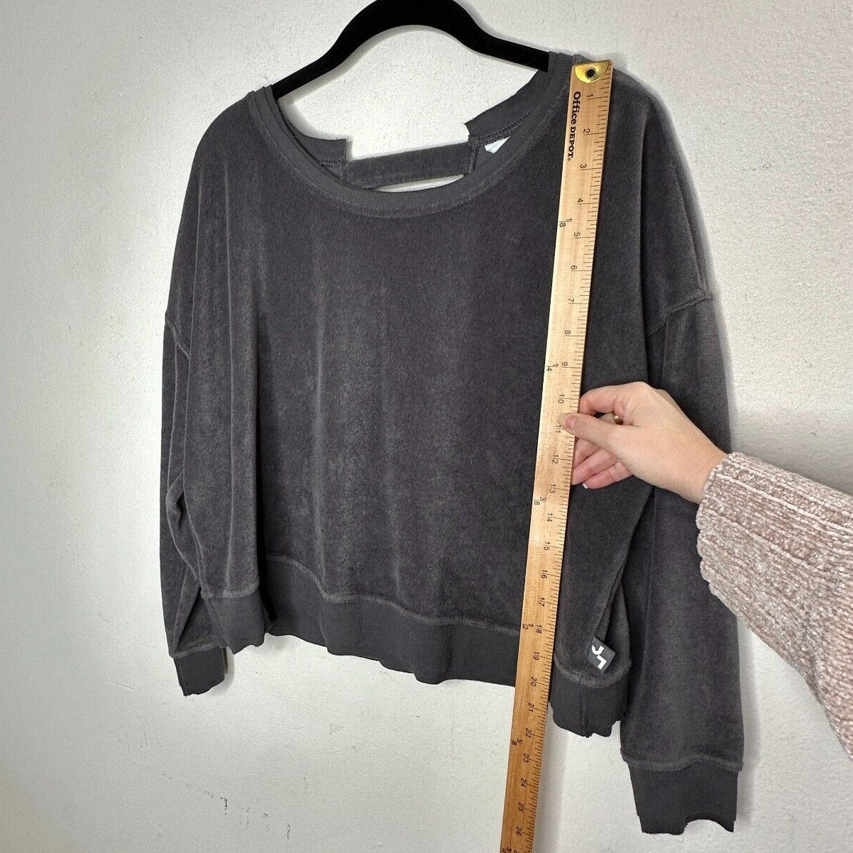 Joy Lab Dark Gray Long Sleeve Crop Terrycloth Sweater Faux Wrap Open V-Back SM