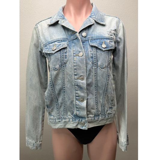 Topshop Moto Light Wash Distressed Denim Jacket Women's 2