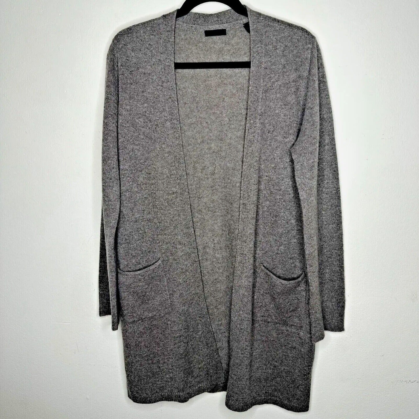 ATM Gray 100% Cashmere Open Front Long Sleeve Patch Pockets Side Slits Med