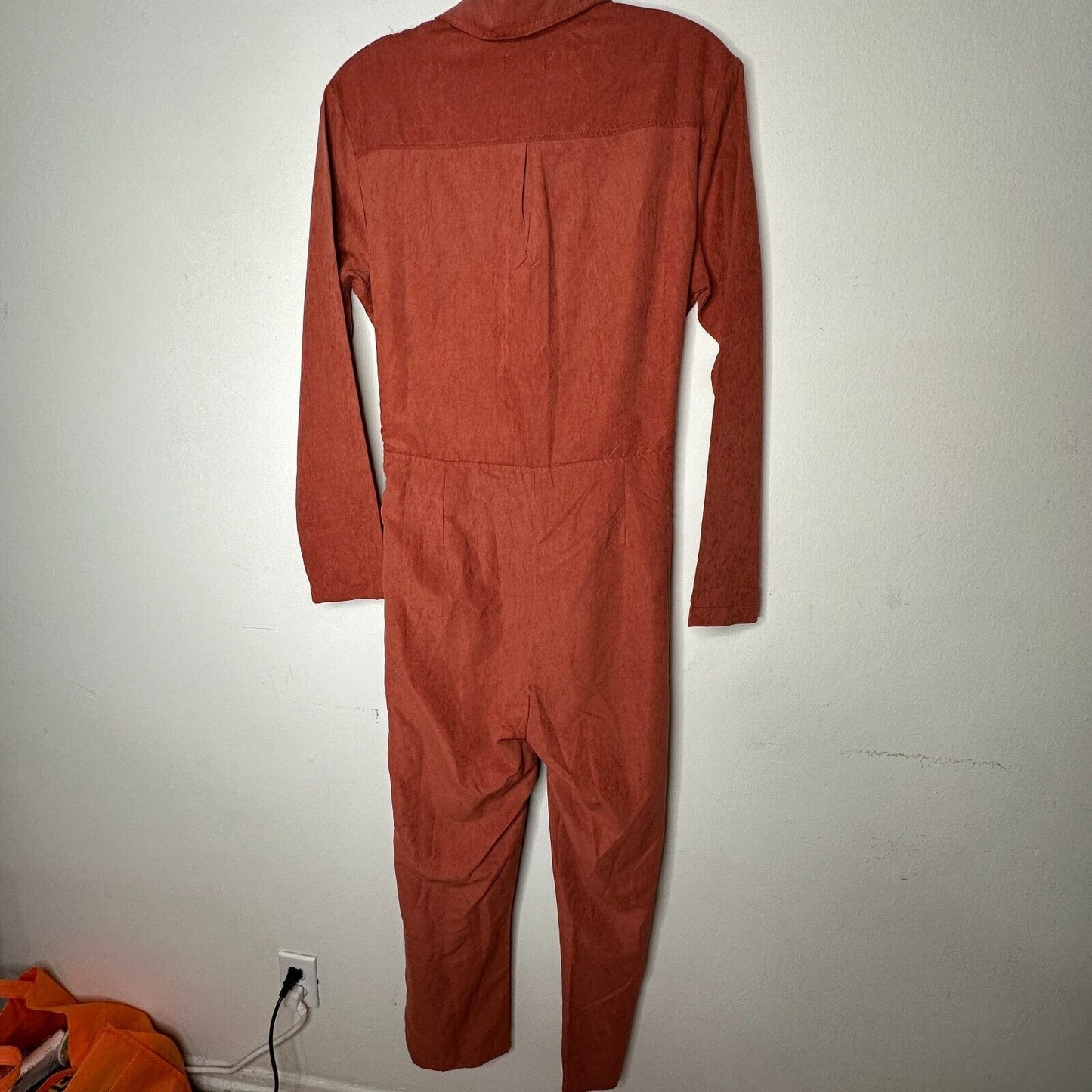 NWT Boohoo Rust Utility Cargo Belted Jumpsuit Tapered Leg Front Safari Pocket 7