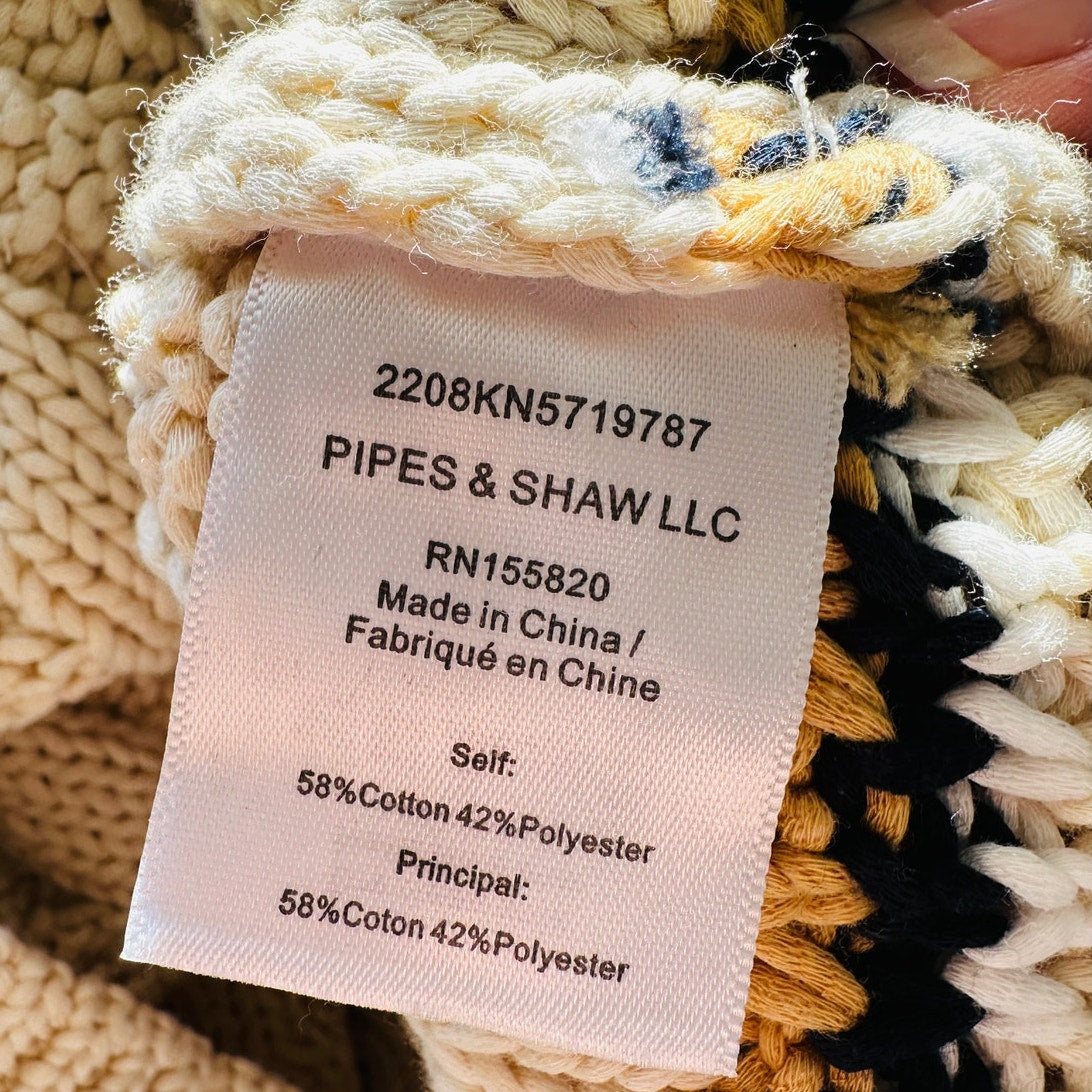 Veronica Beard Bruna Cream Black Multi Stripe Chunky Knit Long Sleeve Sweater M