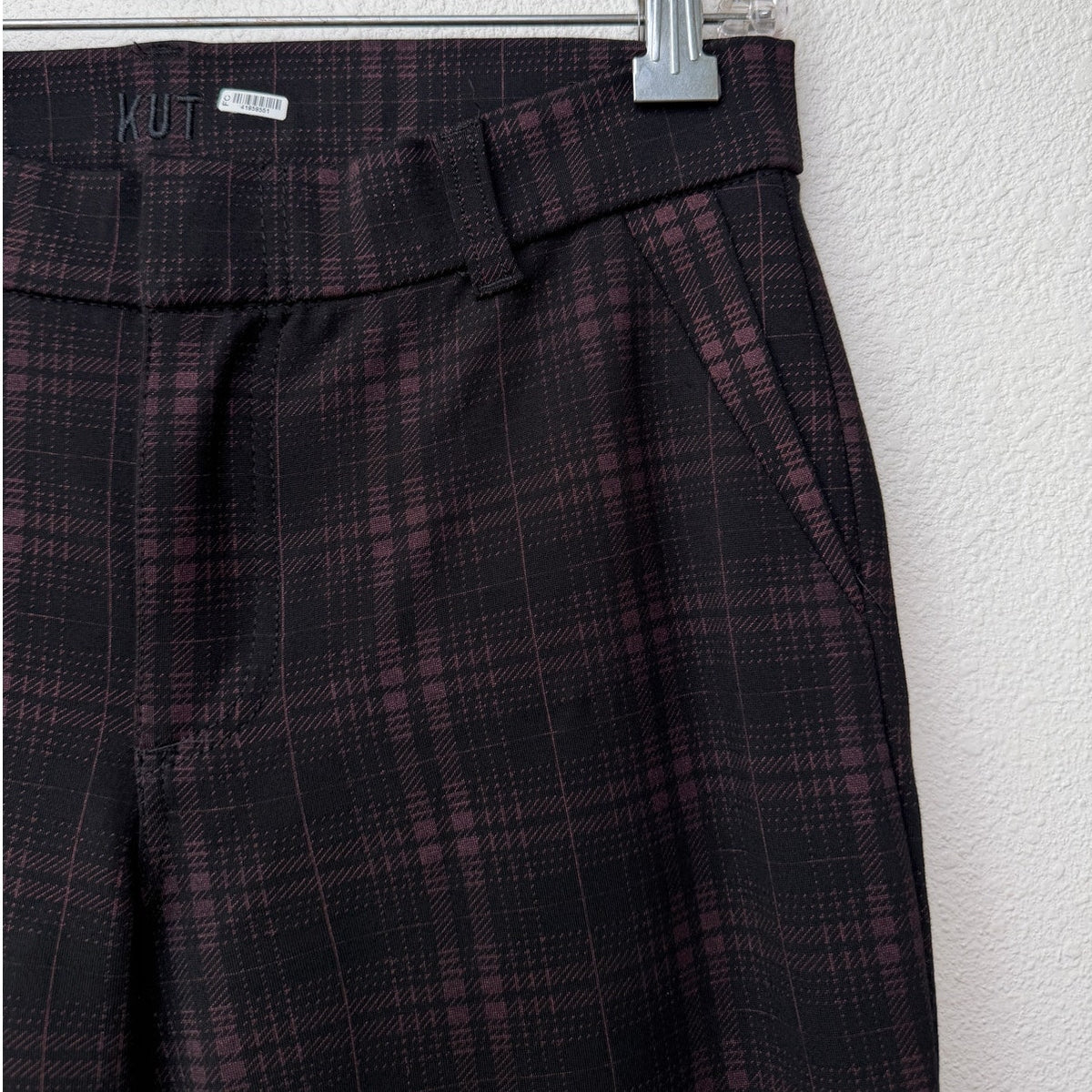 Kut From The Kloth Black Burgundy Plaid Skinny Ankle Pants Women's US 2