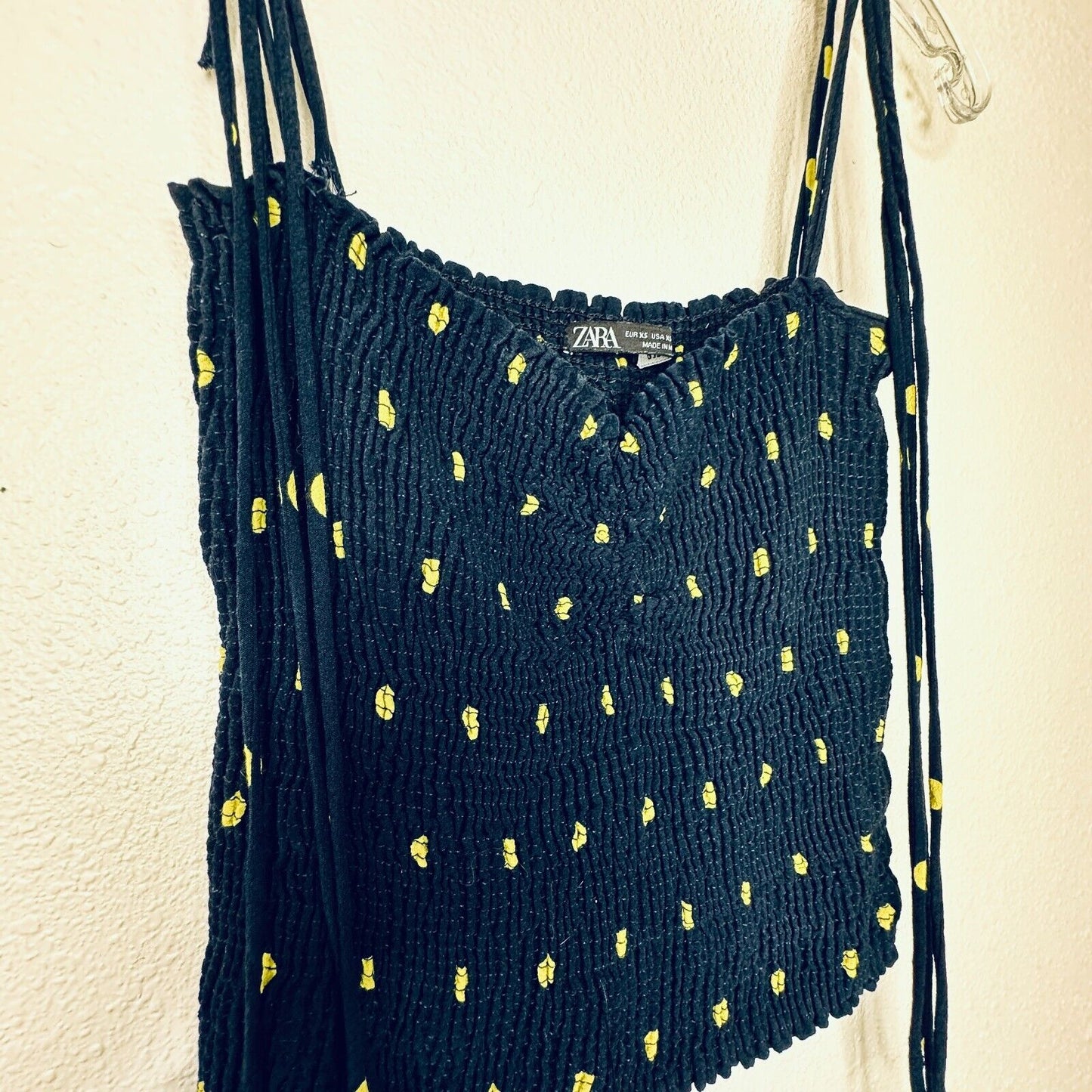 Zara Navy & Yellow Polka Dot Smocked Tube Top XS
