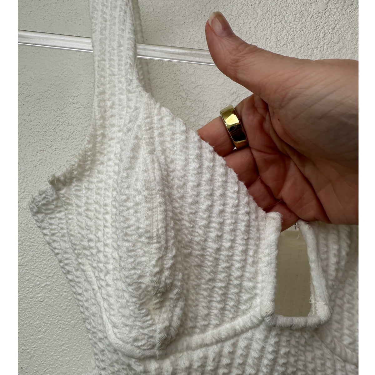 ASTR The Label Off White Textured Seersucker Bodysuit XS