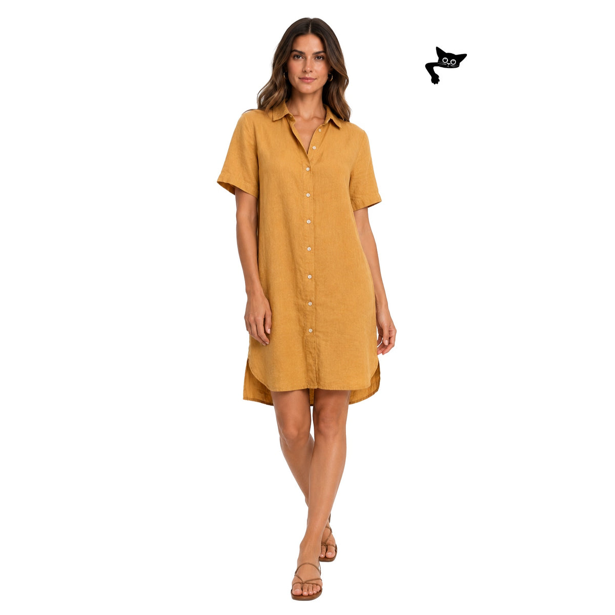 James Perse Mustard Gold Linen Button Front Shirt Dress Women's US M