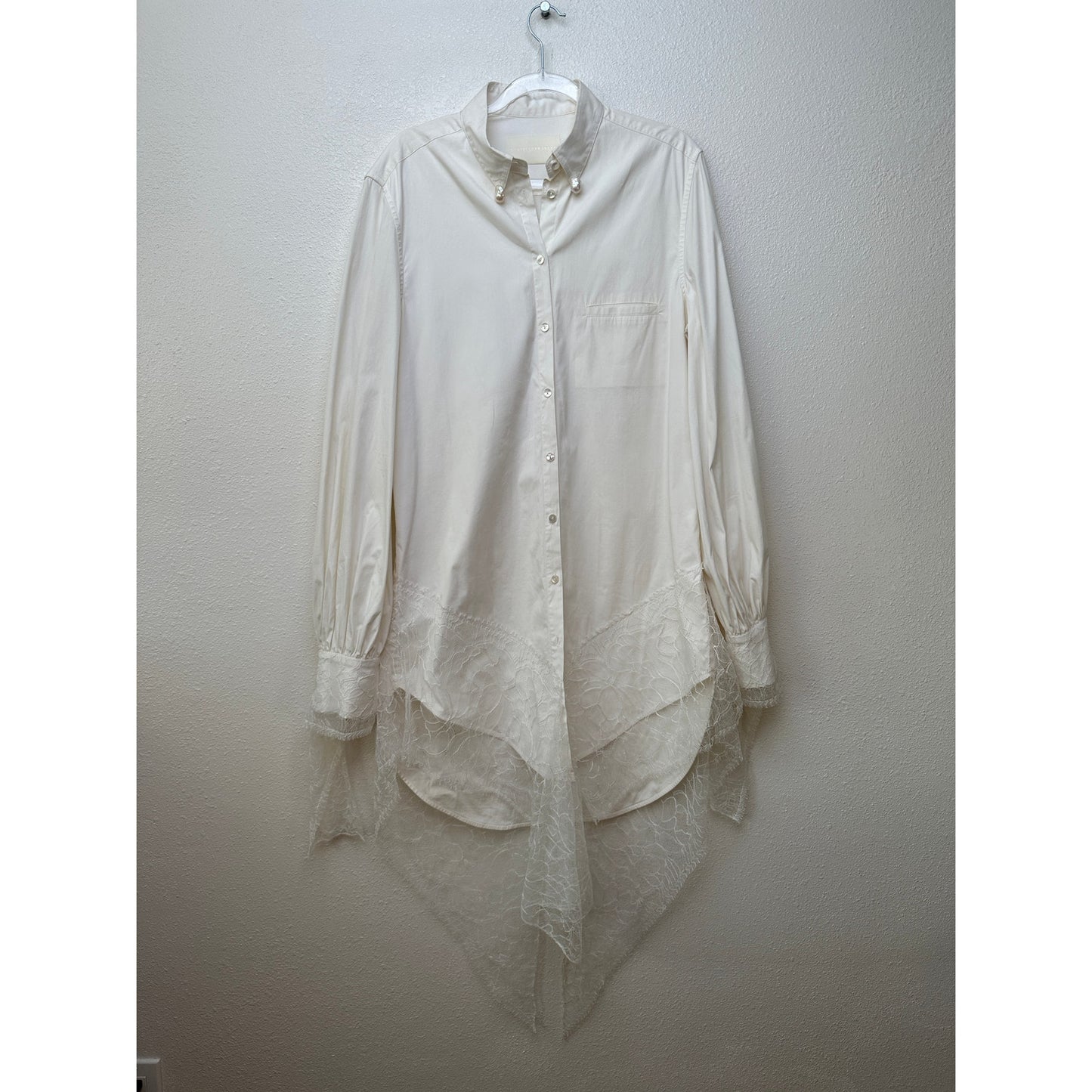 Danielle Frankel Shirt Dress Ivory Lace Trim Women's L