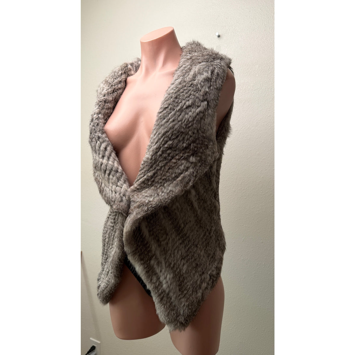 Yves Salomon Gray Rabbit Fur Drape Vest Women FR 34