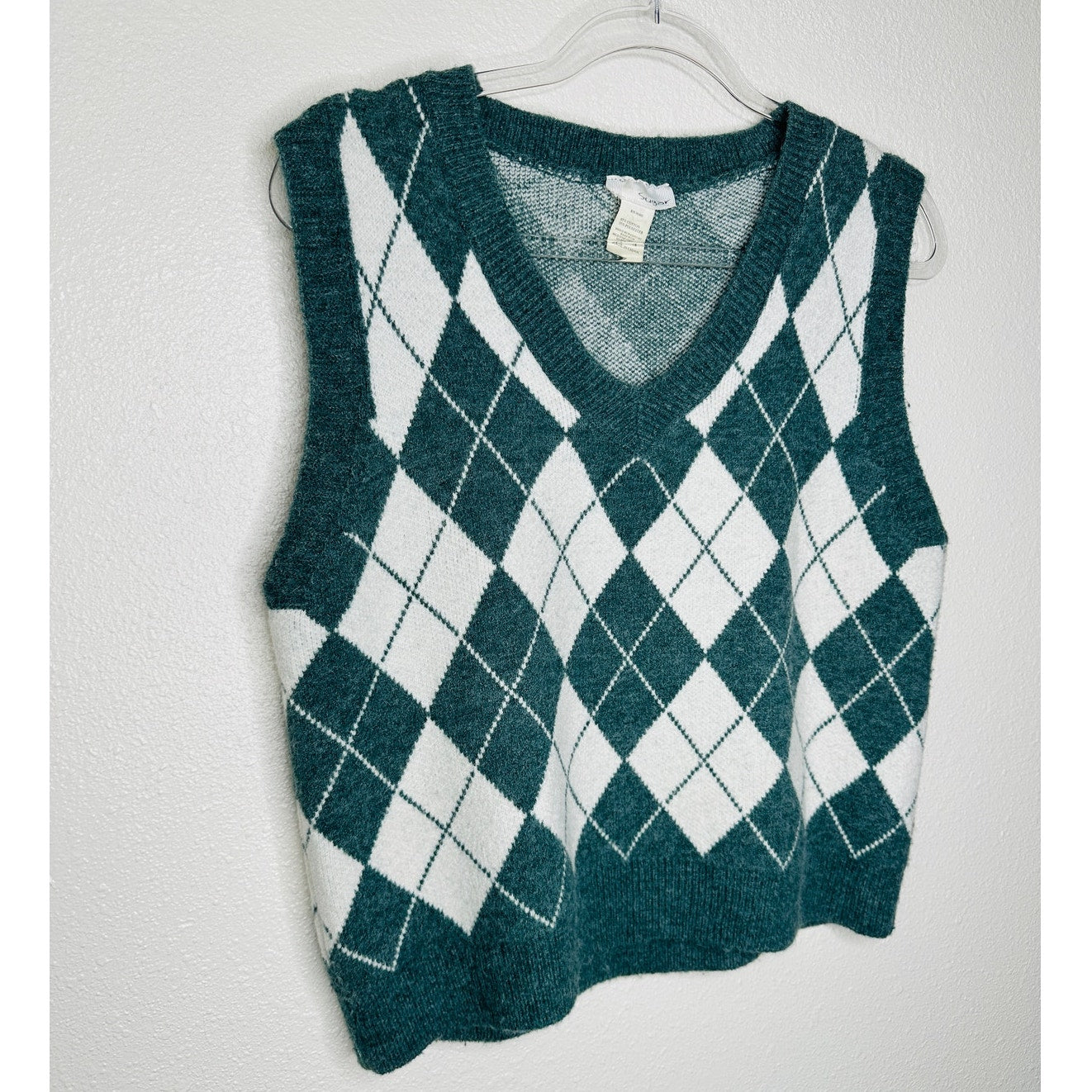 Sugar Muted Sage Green White Cream Argyle VNeck Sweater Vest