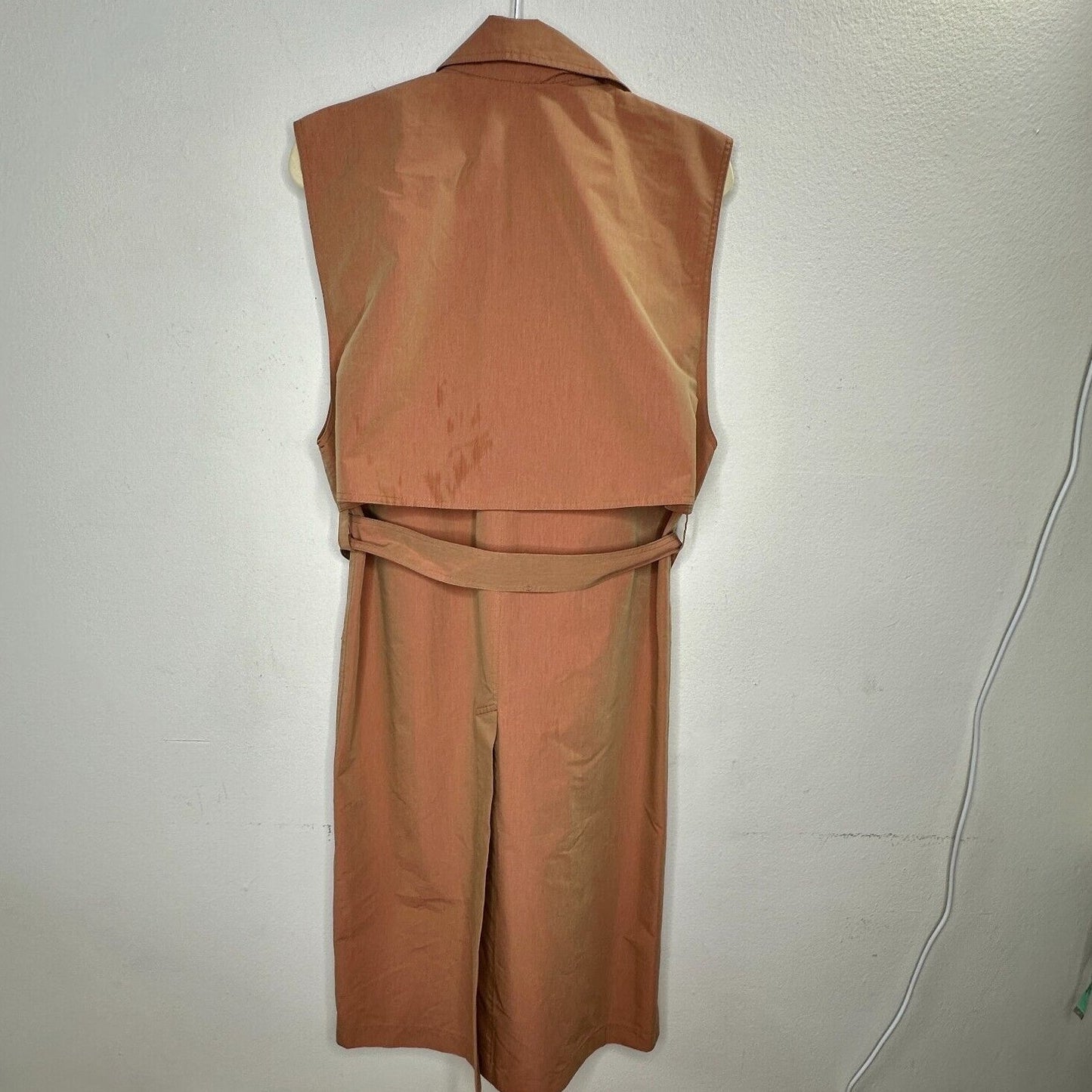 Aeron Delray Dusty Peach Iridescent Sleeveless Button Trench Coat Welt Pockets