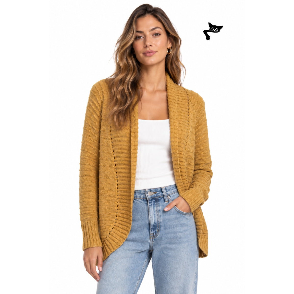 Roxy Let's Go Anywhere Cardigan Curry Mustard Open Front Women's US XS