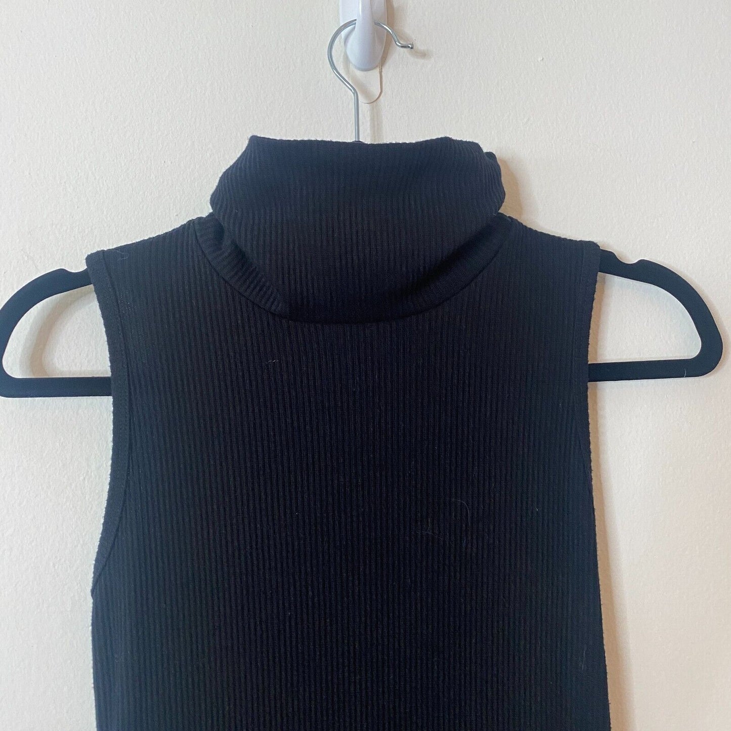 Black Mock Turtle Neck Sexy Ribbed Bodycon Sleeveless Cut Out Back Dress Small