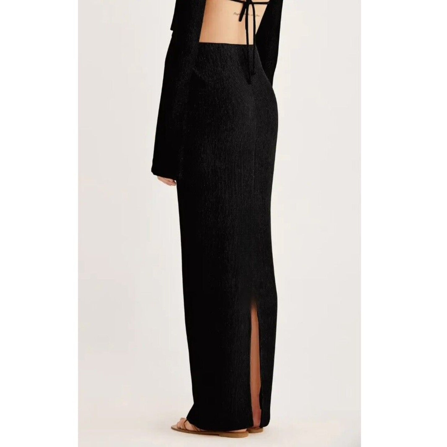 NWT Rumer Black High Waist Pencil Tucker Maxi Elastic Back Slit S