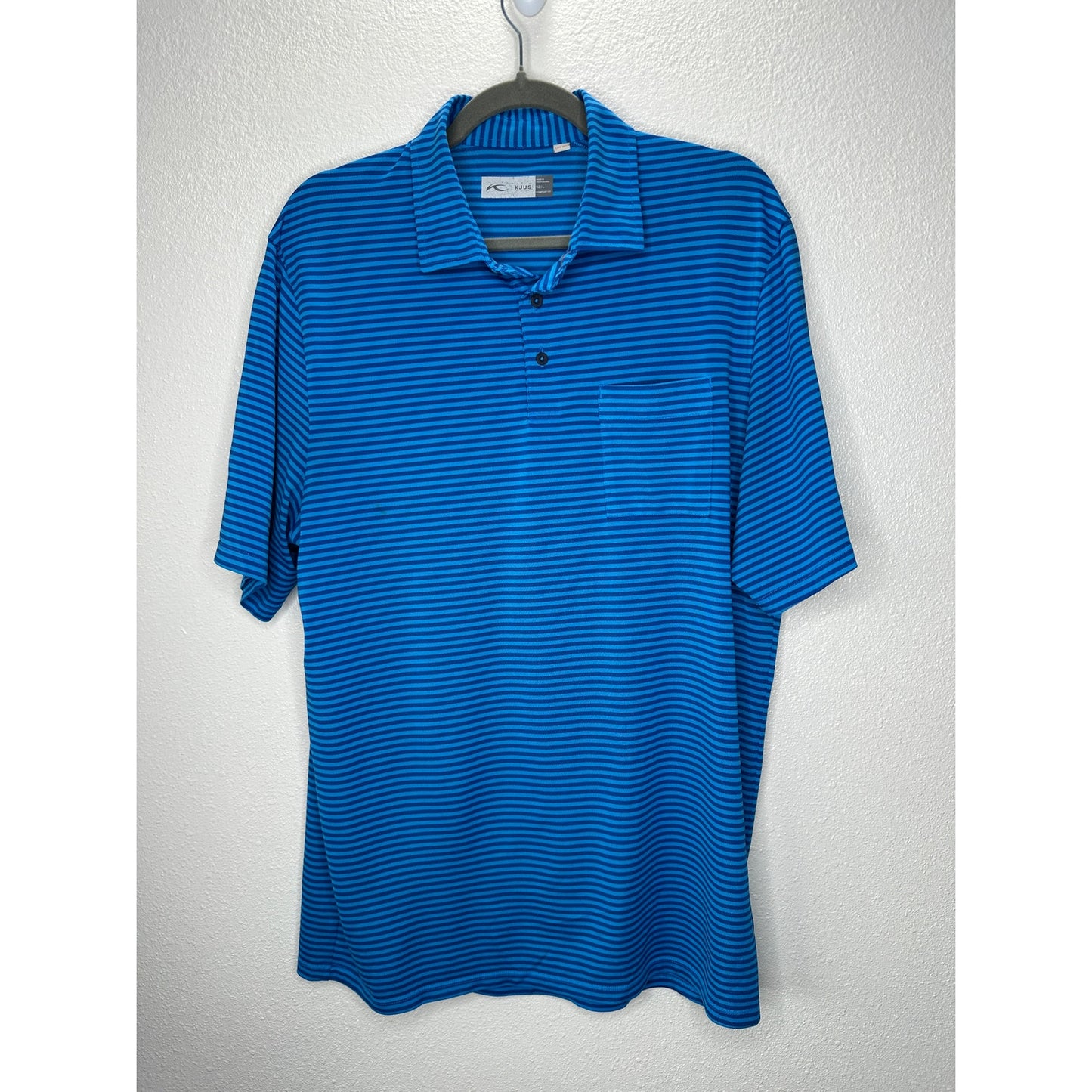 KJUS Polo Golf Shirt Medium Blue Striped Short Sleeve UPF30+  L / 52