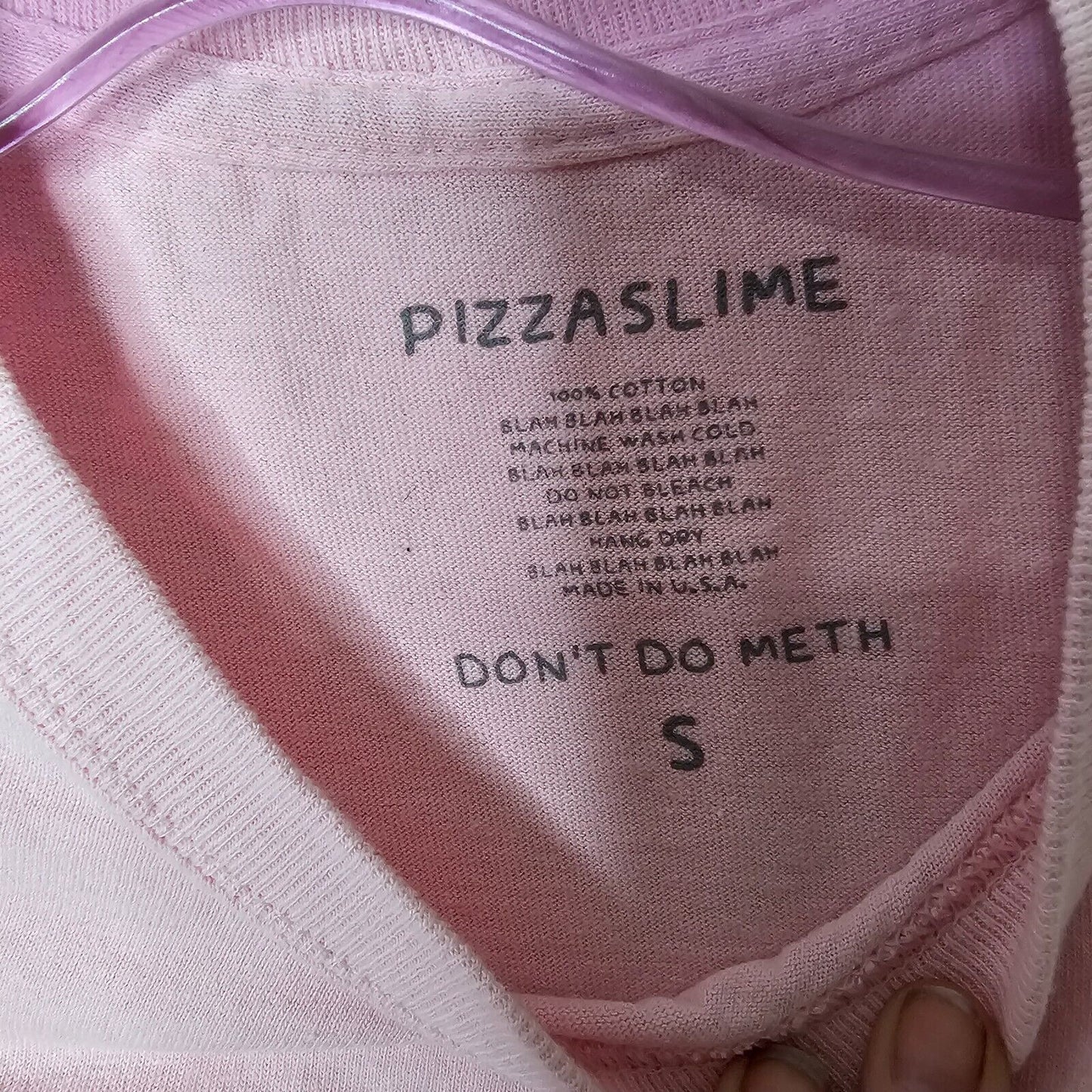 Pizzaslime Pink Signature Short Sleeve Crew Neck Tee Sidekick Phone Graphic SM