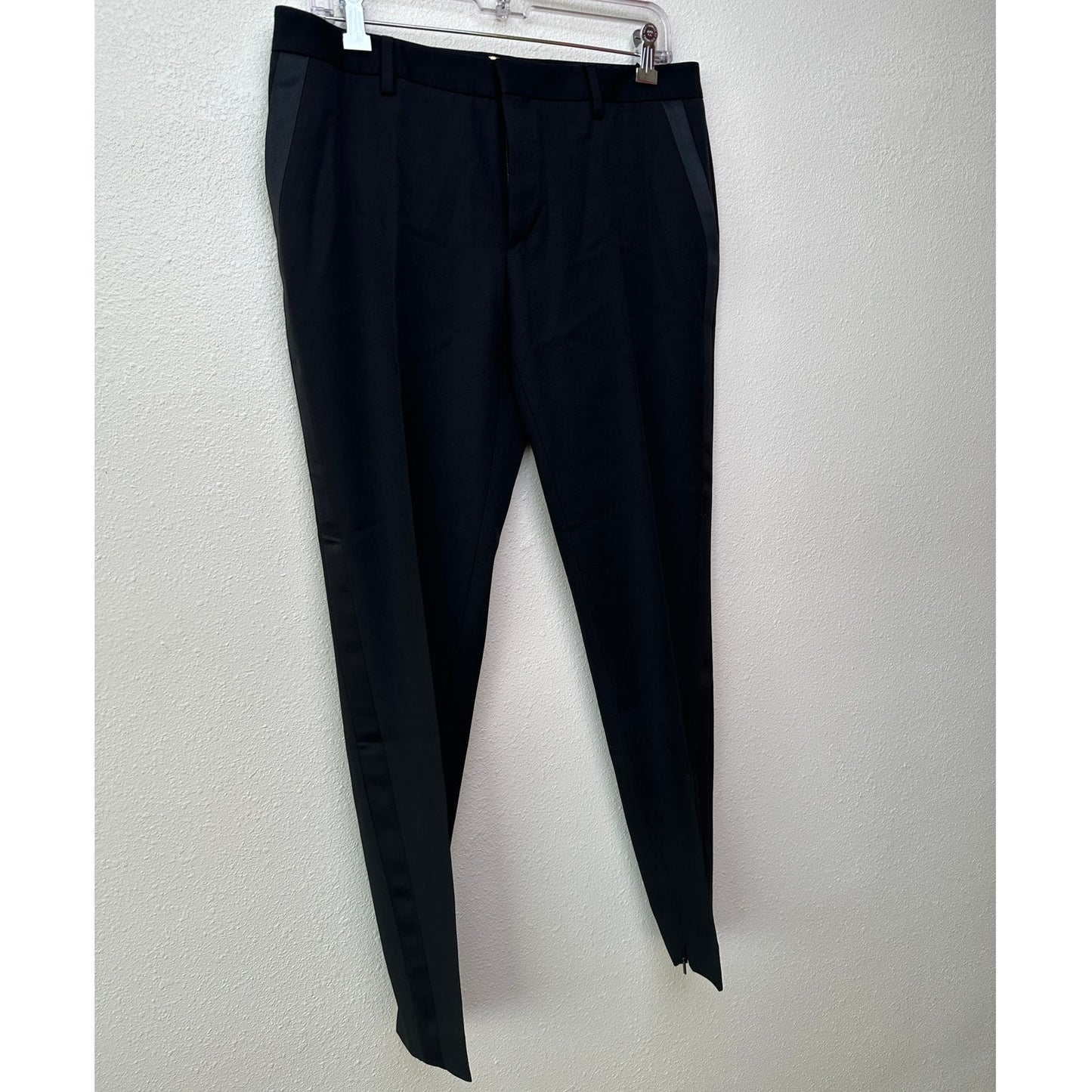 Saint Laurent Women’s Black Tuxedo Pants Satin Stripe Zip Hem IT 42/ US 6