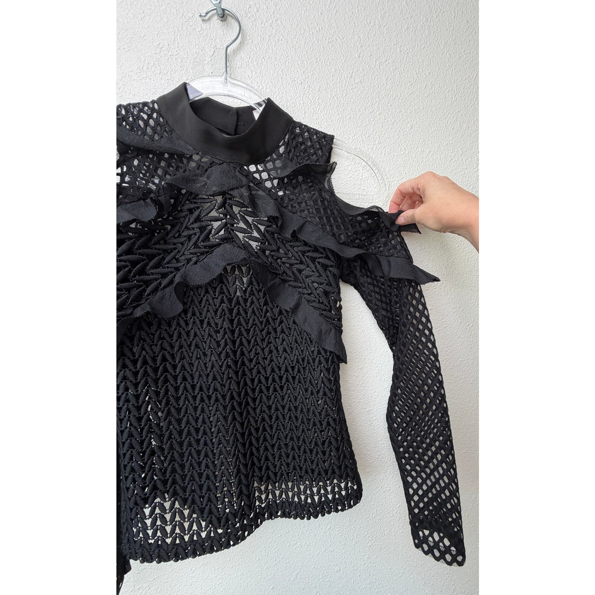 Self-Portrait Black Purl Knit Cold Shoulder Top US 4