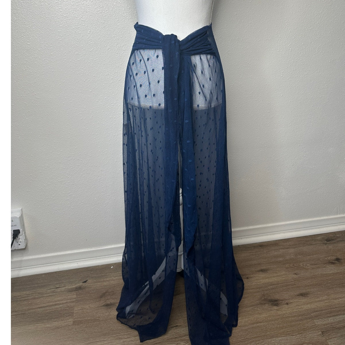 Ancora Navy Blue Polka Dot Sheer Scarf Wrap