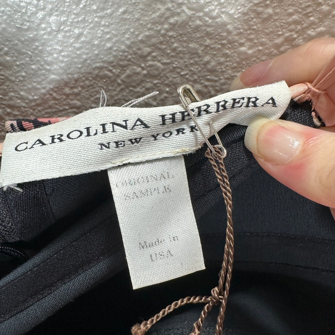 NWT Carolina Herrera Pink Black Splash Parasol Print Faille Strapless Cocktail Dress S
