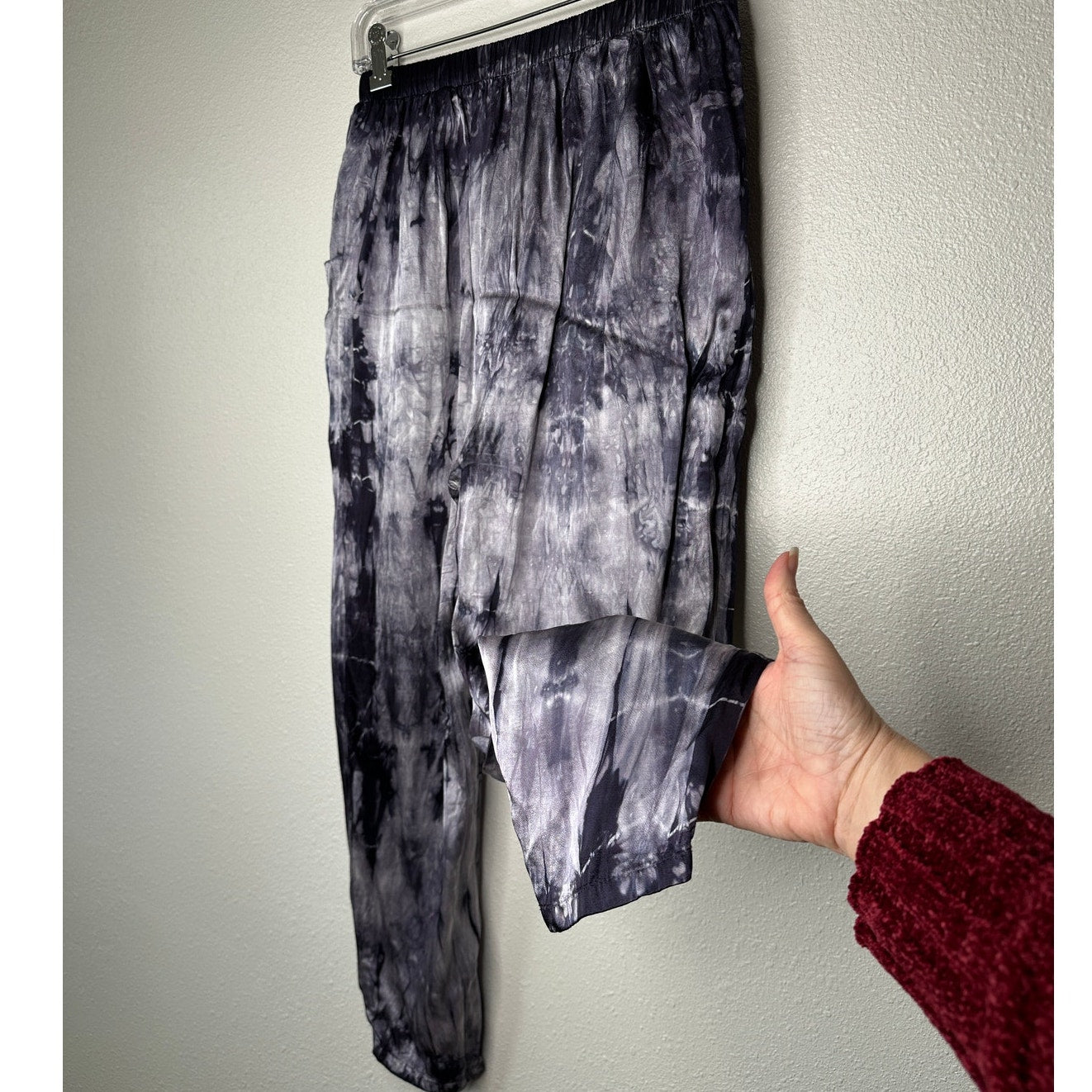 Nation Ltd Purple Cream Tie Dye Satin Elastic Waist Pocketed Pants S