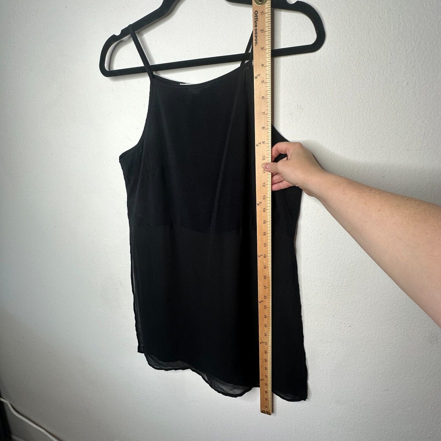 BCBGeneration Jet Black Sheer Side-Slit Lined Spaghetti Strap Crop Tank Cami SM