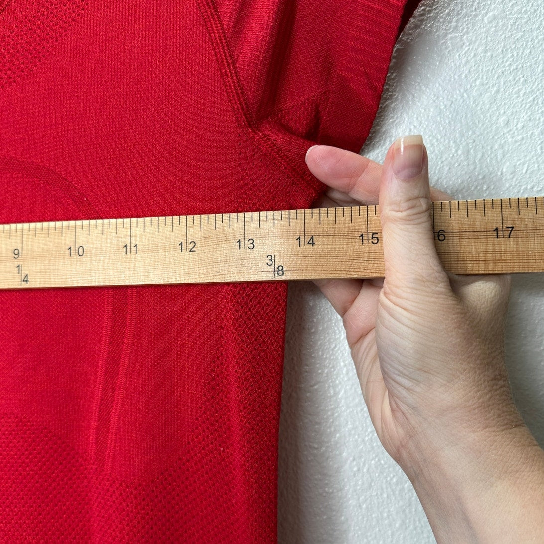 Lululemon Red Crush The Distance Swift Stride Short Sleeve Longline Top