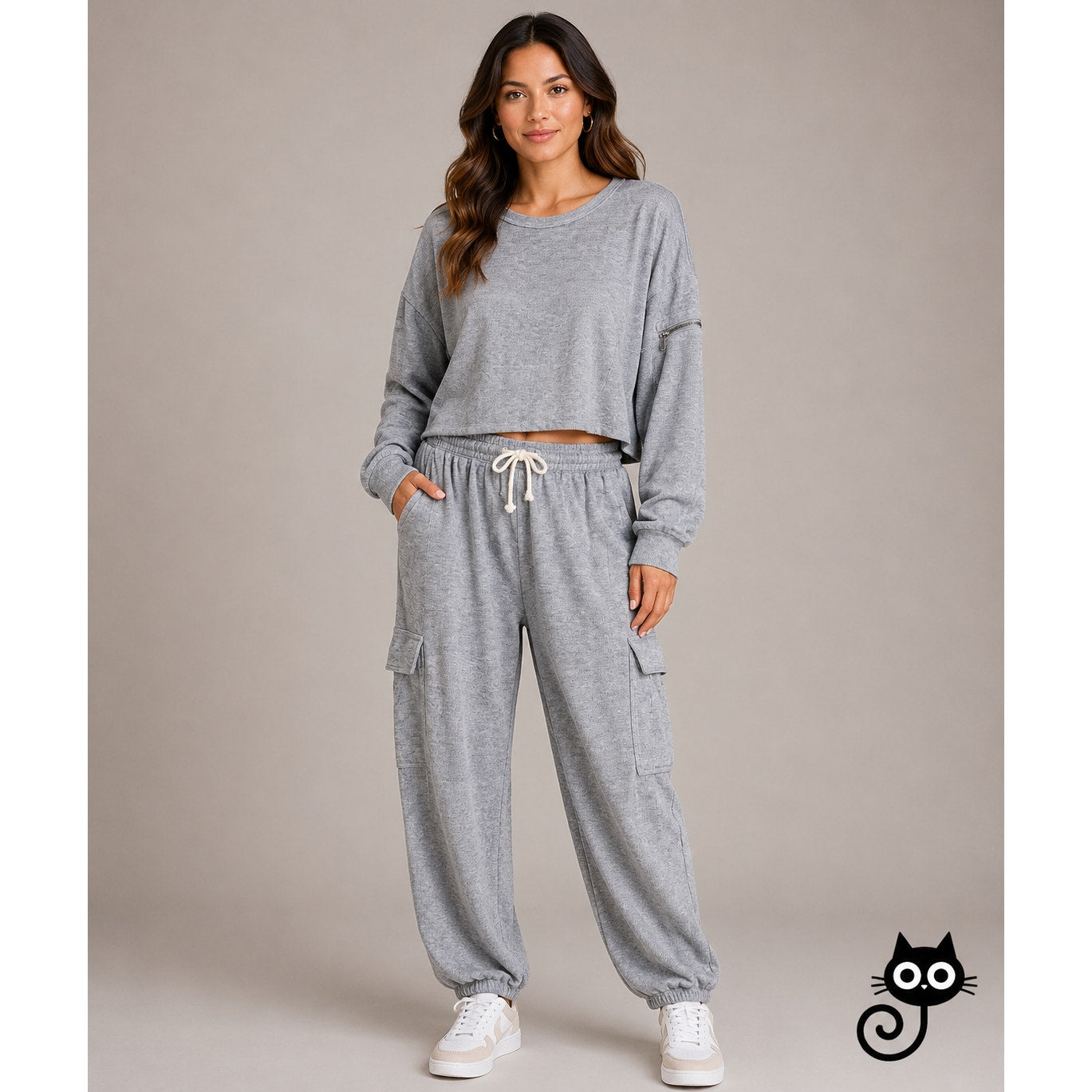 Vintage Havana Gray Crew Neck Utility Jersey Top & Cargo Sweat Pants M