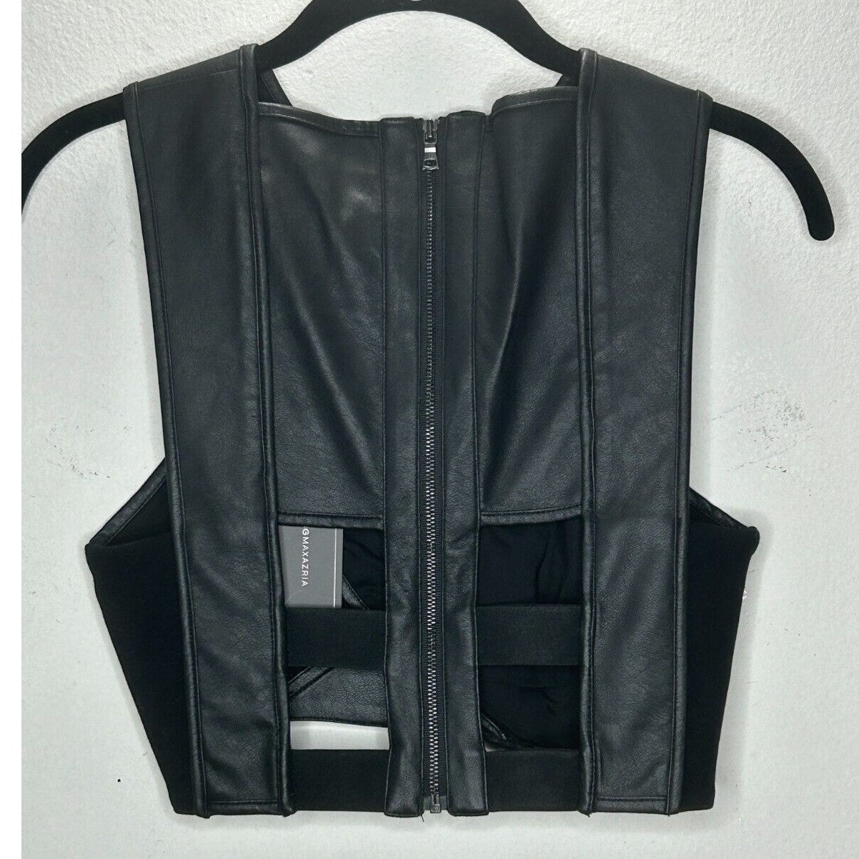NWT BCBGMAXAZRIA Black Leatherette Nyella Criss Cross Sleeveless Crop Top XS