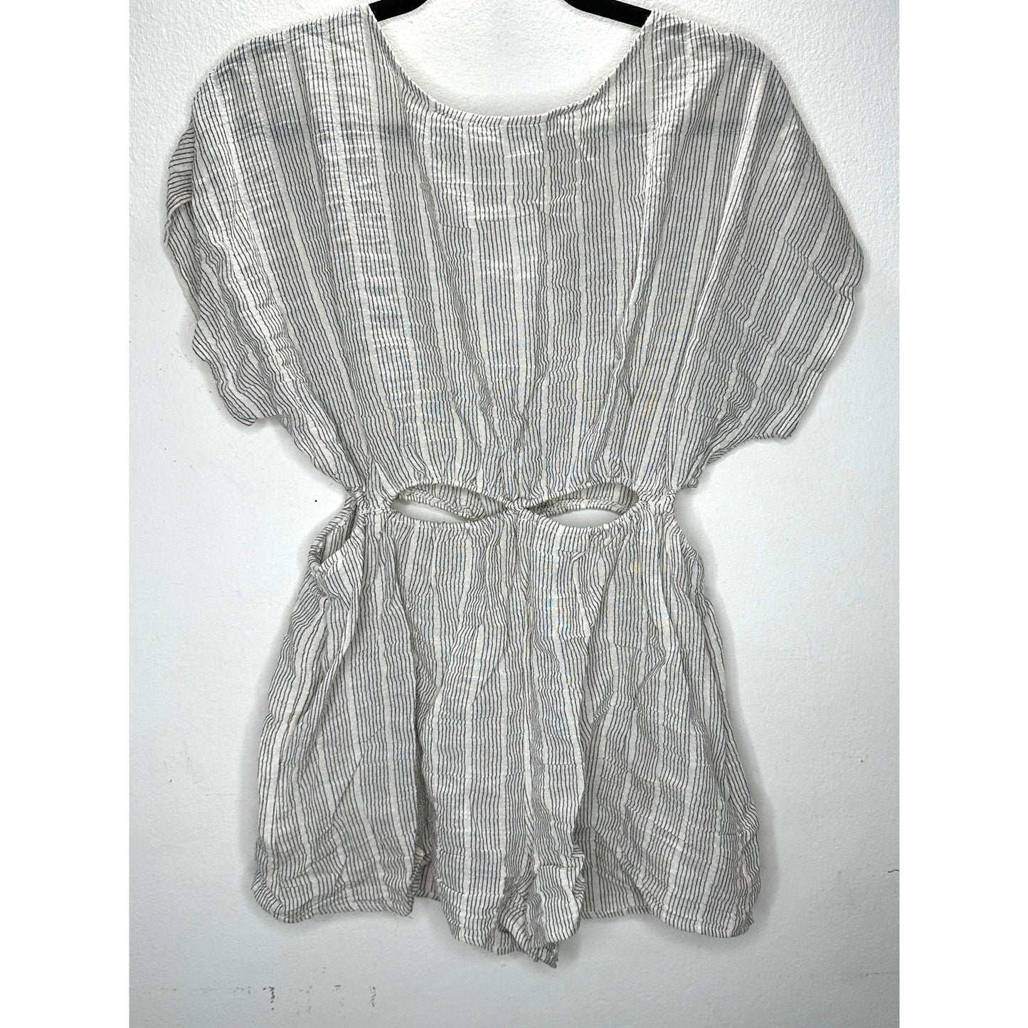 NWT Miou Muse Cream Black Striped Cutout Romper Small Linen Beach Resort Boho