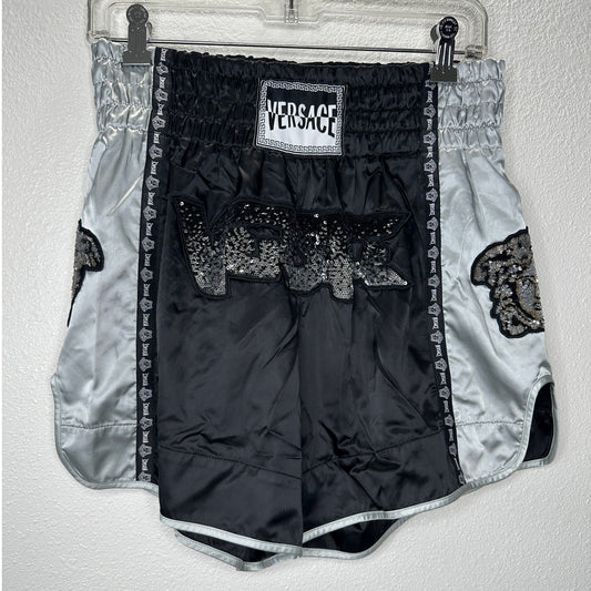 Versace Muay Thai Boxing Shorts Black & Silver Sequin 48 / M