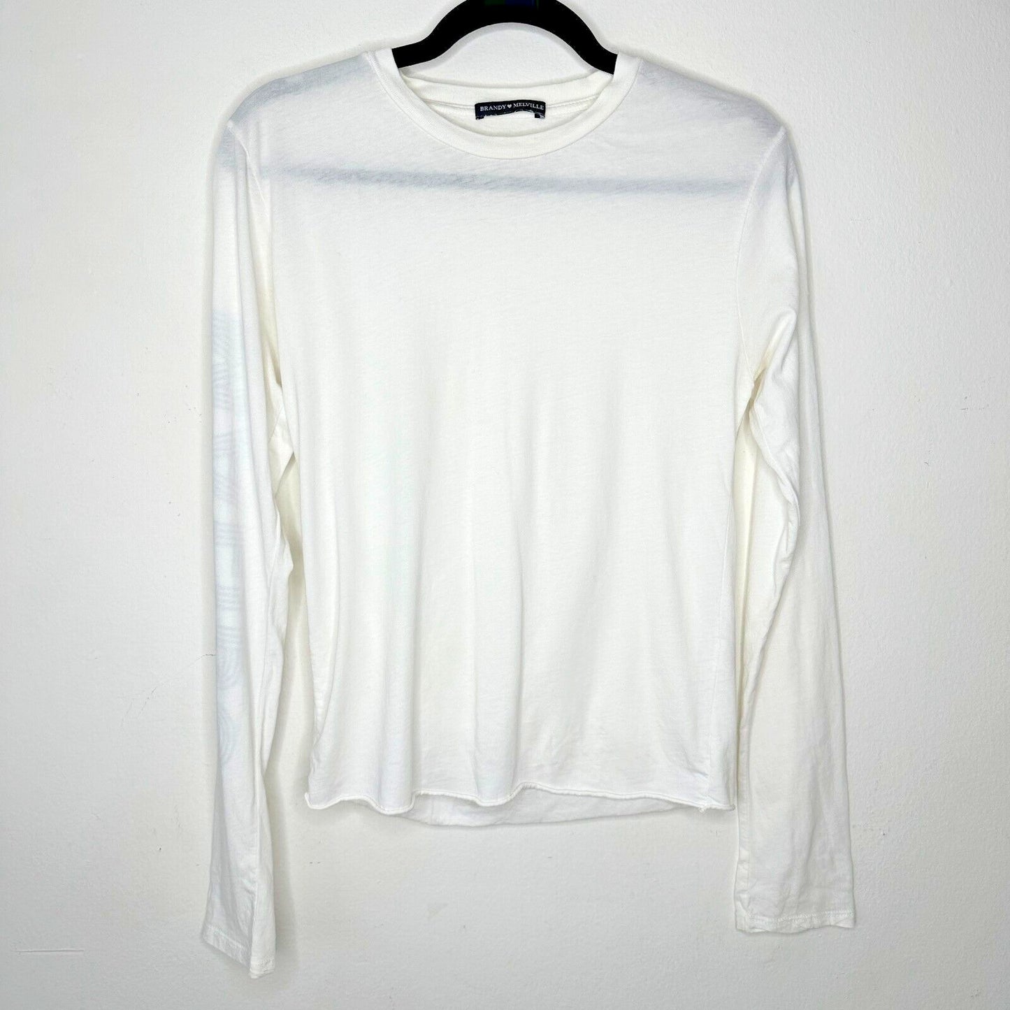 Brandy Melville White with Blue Malibu Graphic Crew Neck Long Sleeve Tee Small