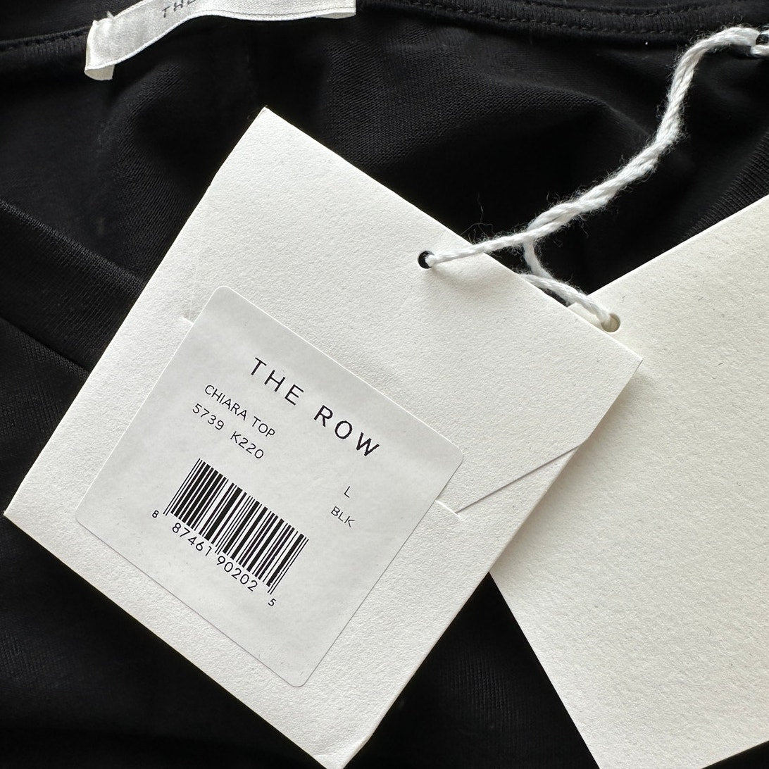 NWT The Row Black Chiara Round Neck Short Sleeve 100% Pima Cotton Top L